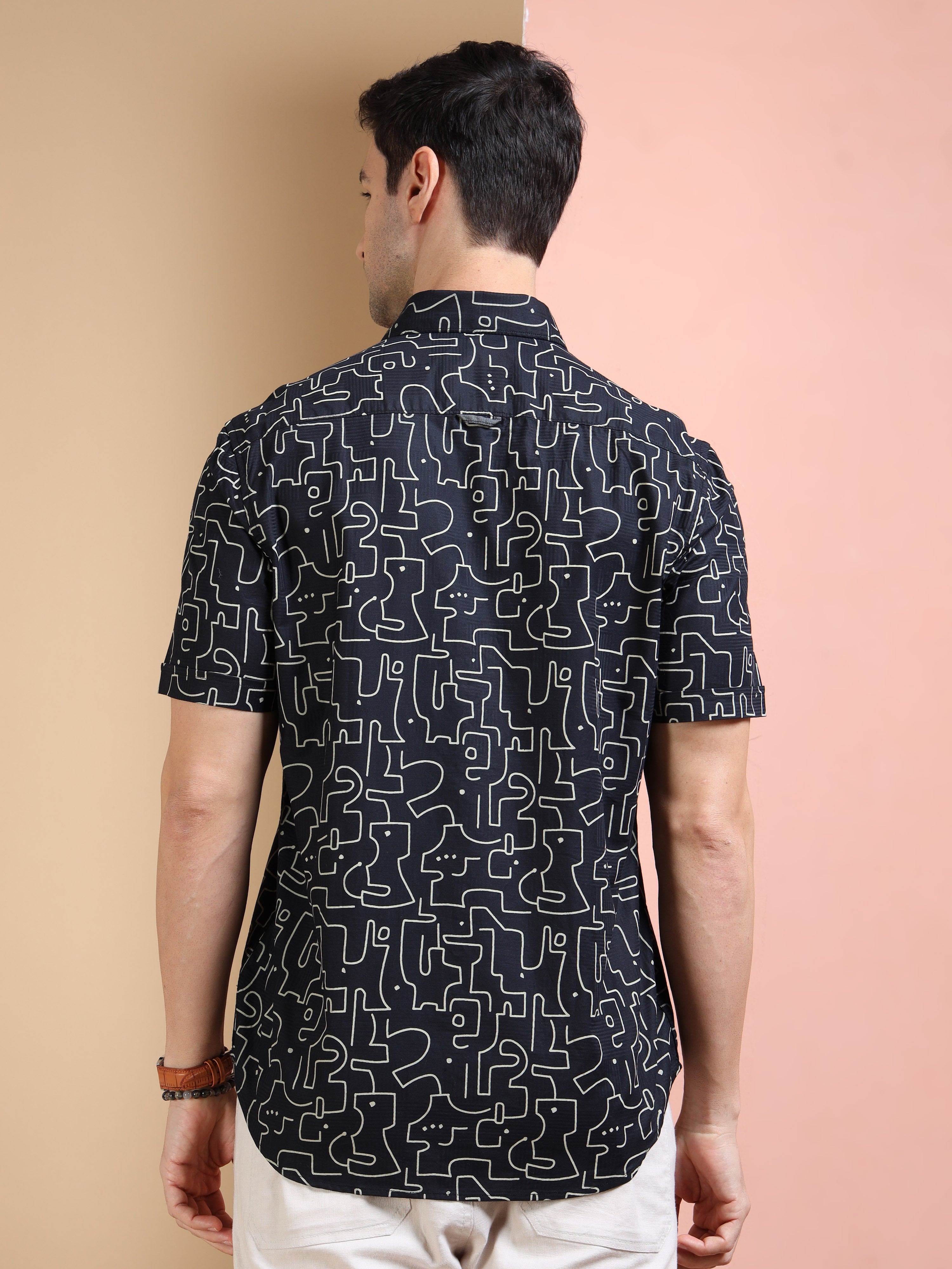 MEN'S BLACK PRINT SLIM FIT SHIRT