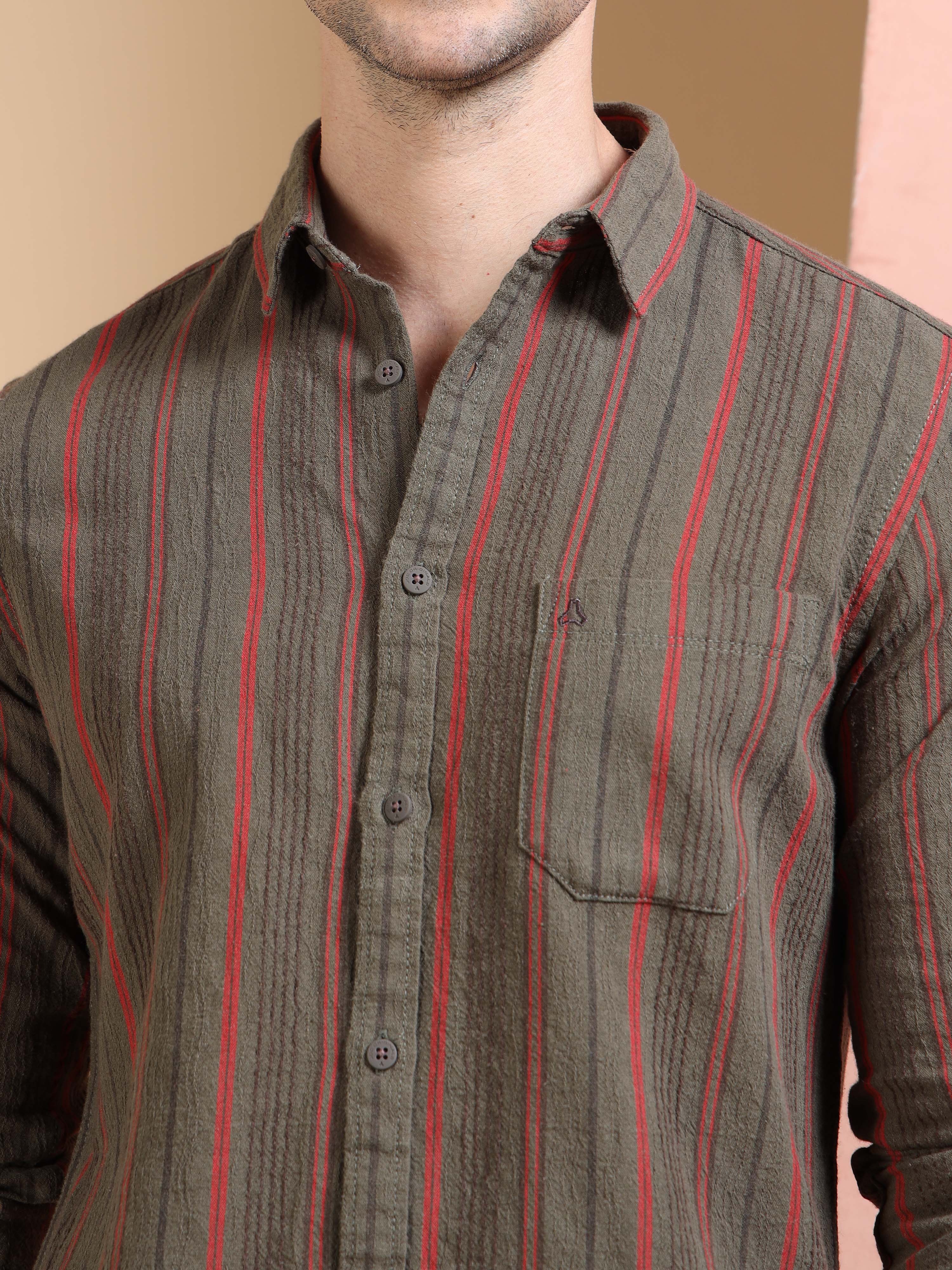 MEN'S DK.GREEN STRIPE SLIM FIT SHIRT