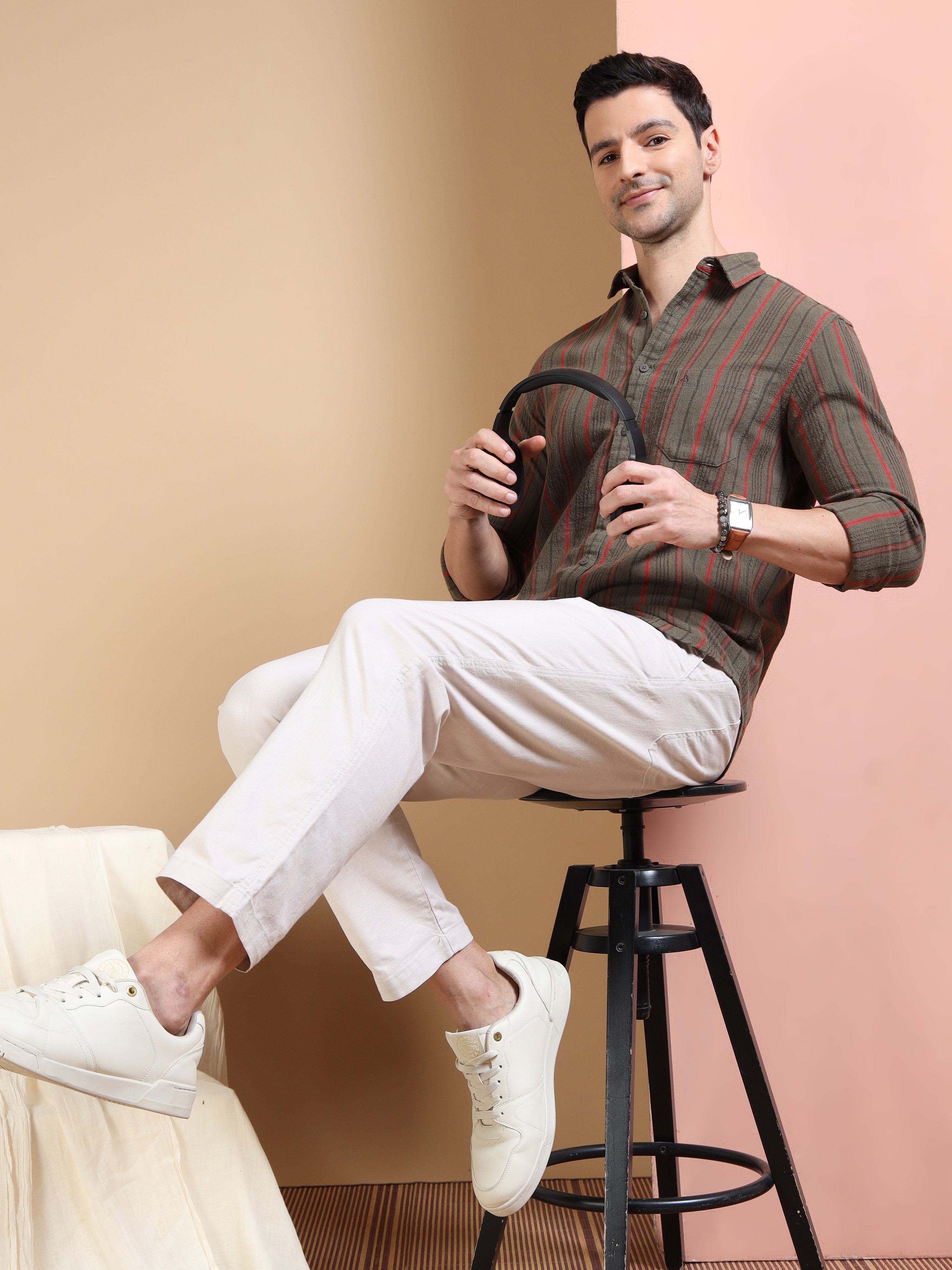 MEN'S DK.GREEN STRIPE SLIM FIT SHIRT