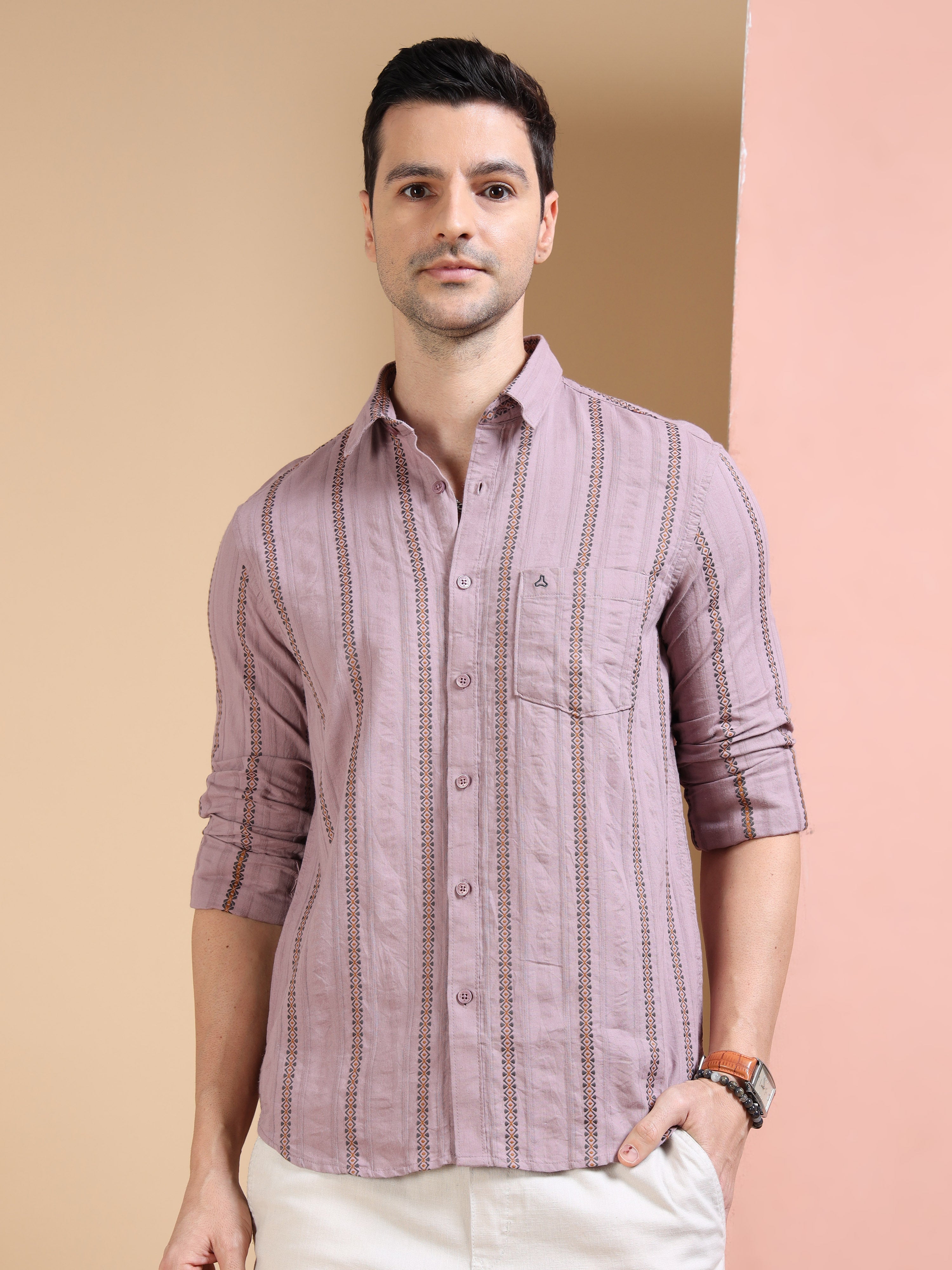 MEN'S ONION PINK STRIPE SLIM FIT SHIRT