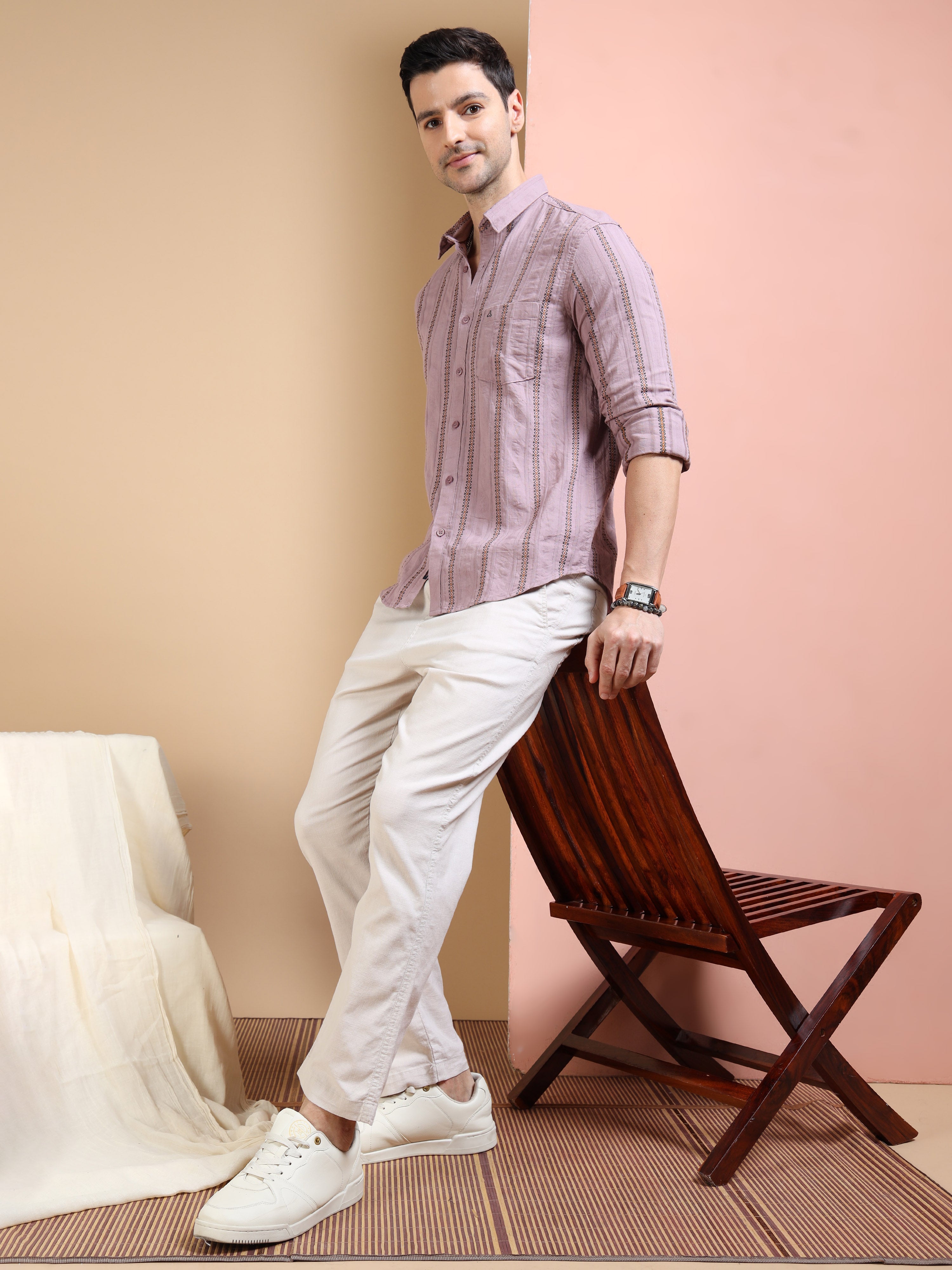 MEN'S ONION PINK STRIPE SLIM FIT SHIRT