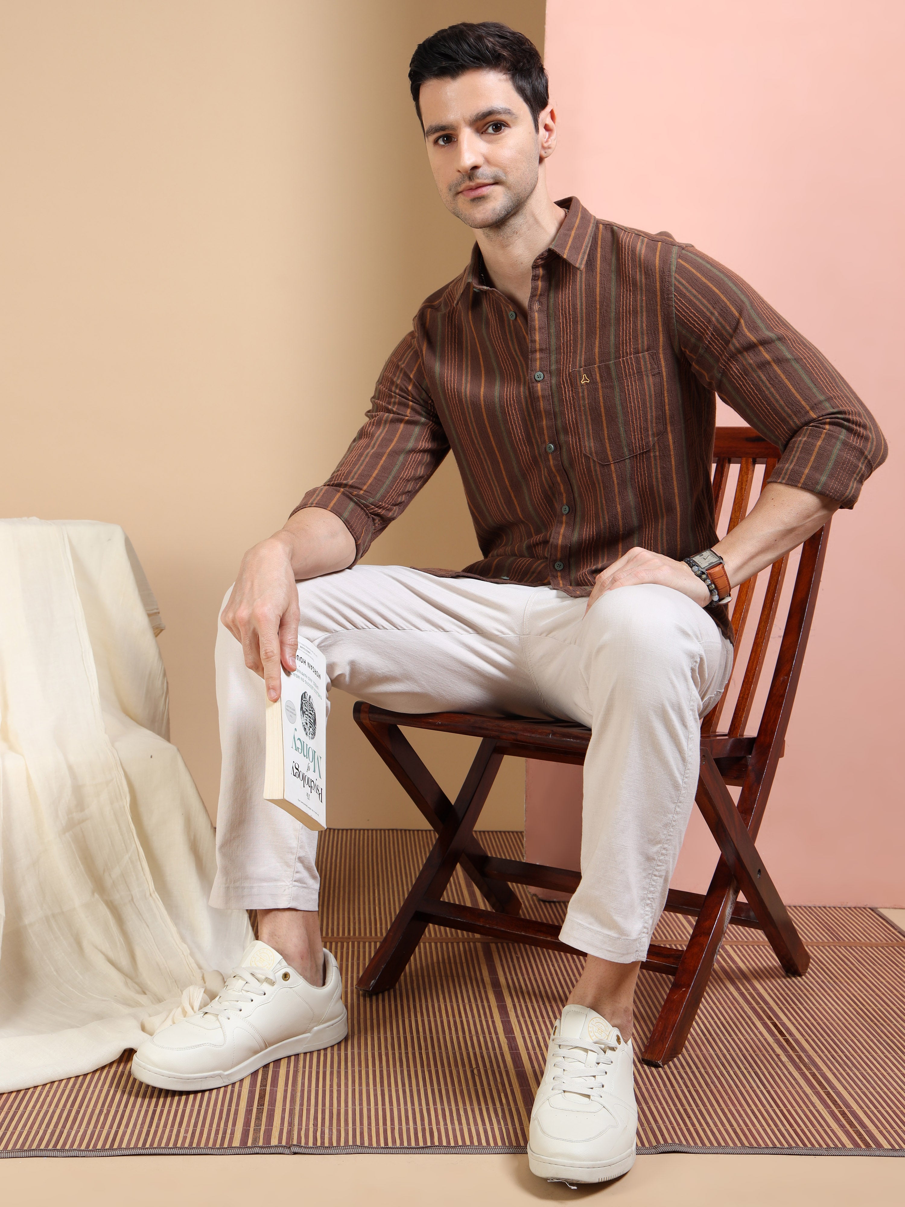 MEN'S BROWN STRIPE SLIM FIT SHIRT