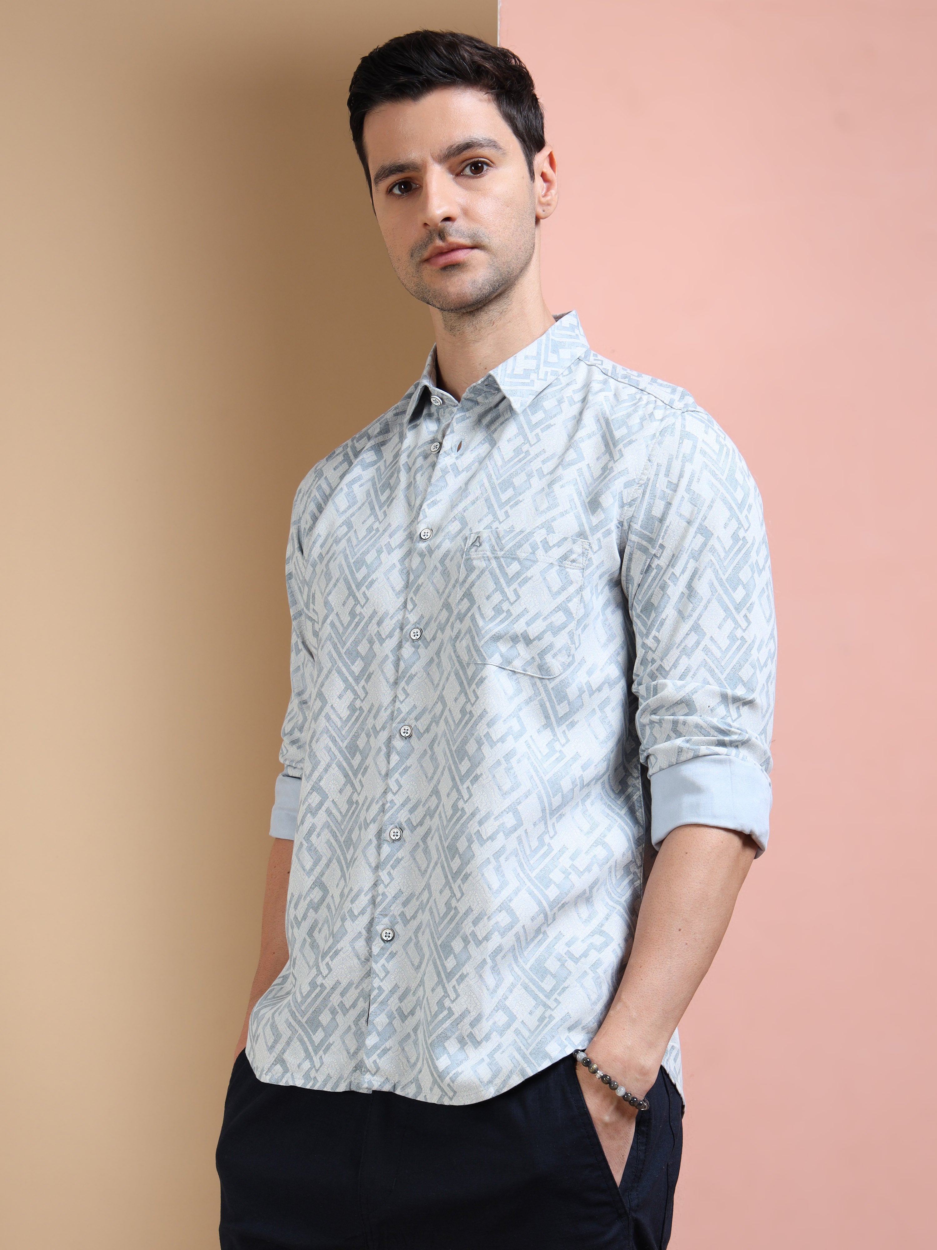 MEN'S BLUE PRINT SLIM FIT SHIRT