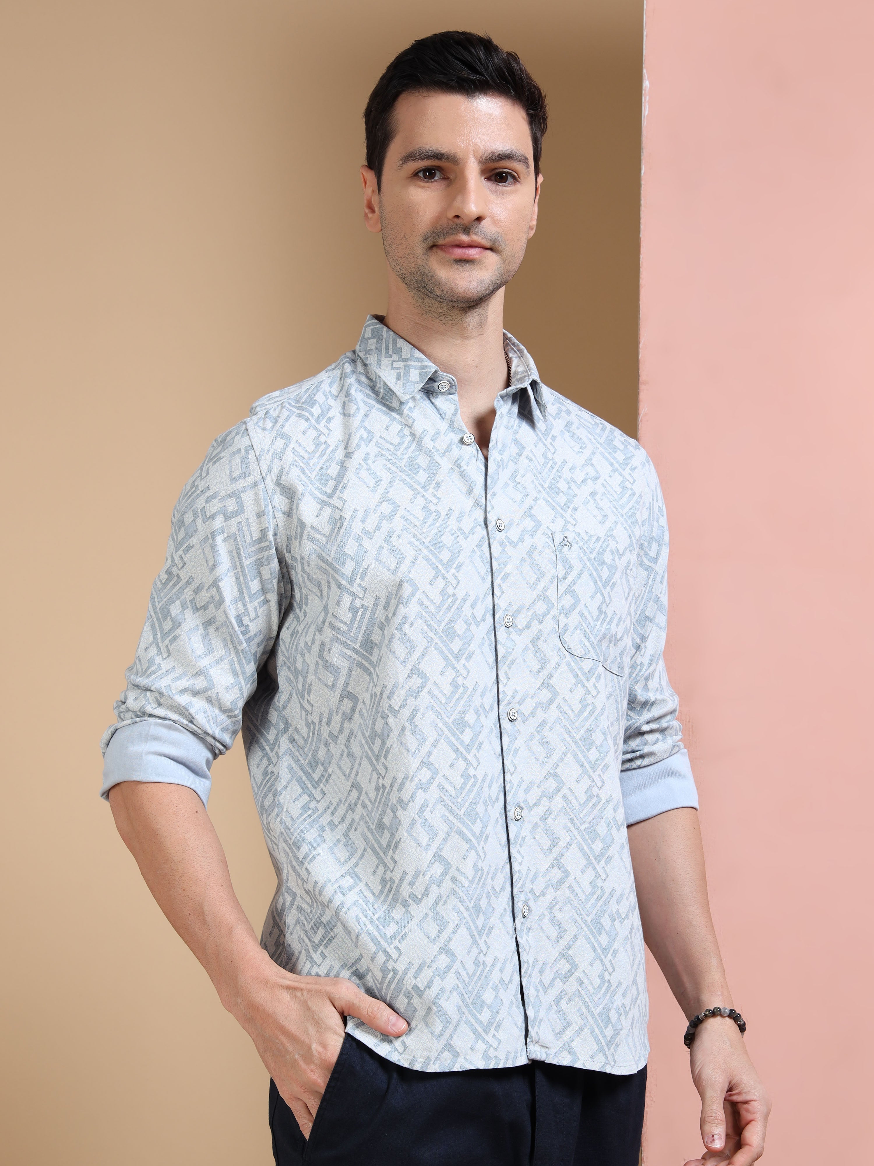 MEN'S BLUE PRINT SLIM FIT SHIRT