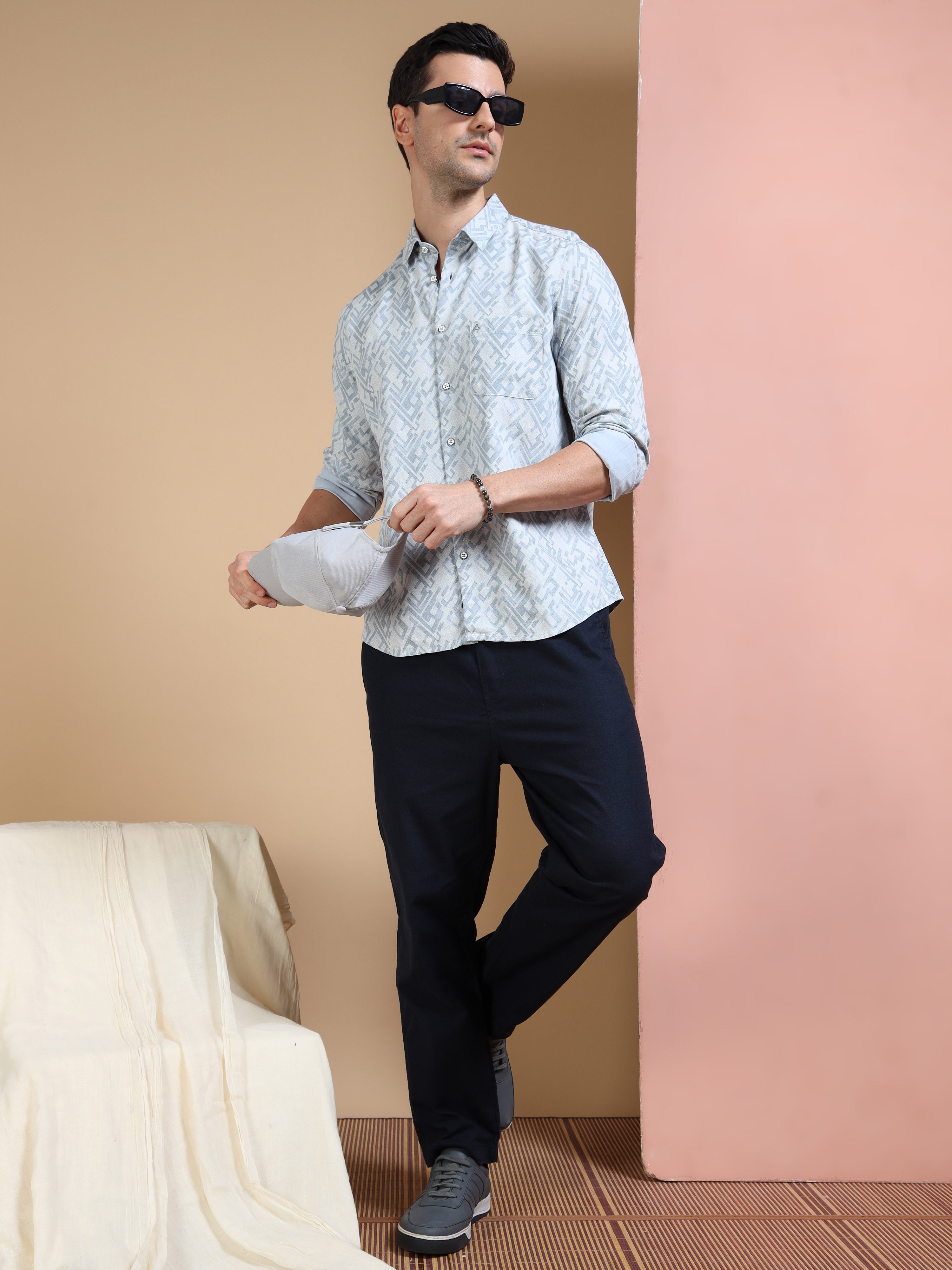 MEN'S BLUE PRINT SLIM FIT SHIRT