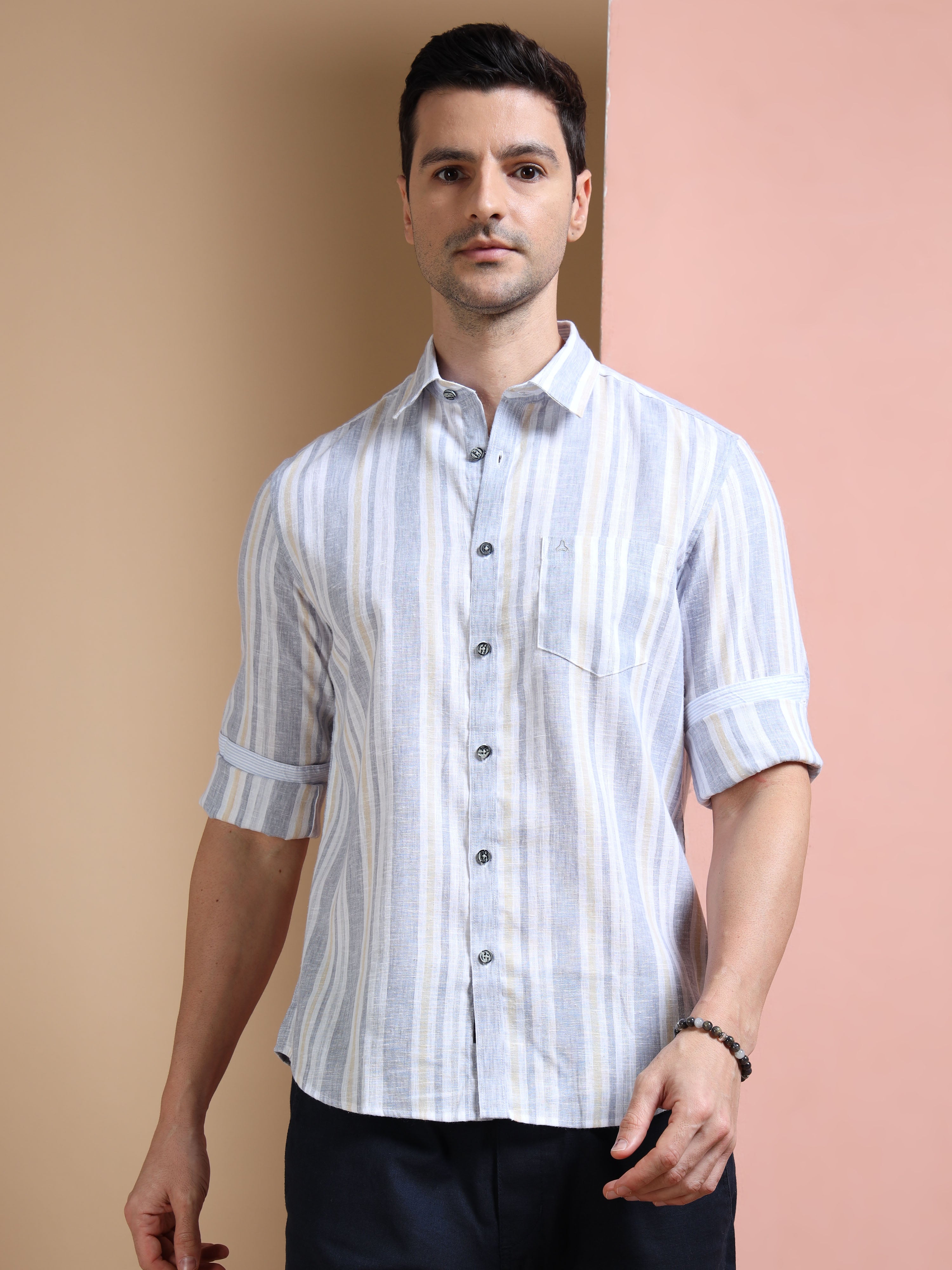 MEN'S NAVY STRIPE SLIM FIT SHIRT