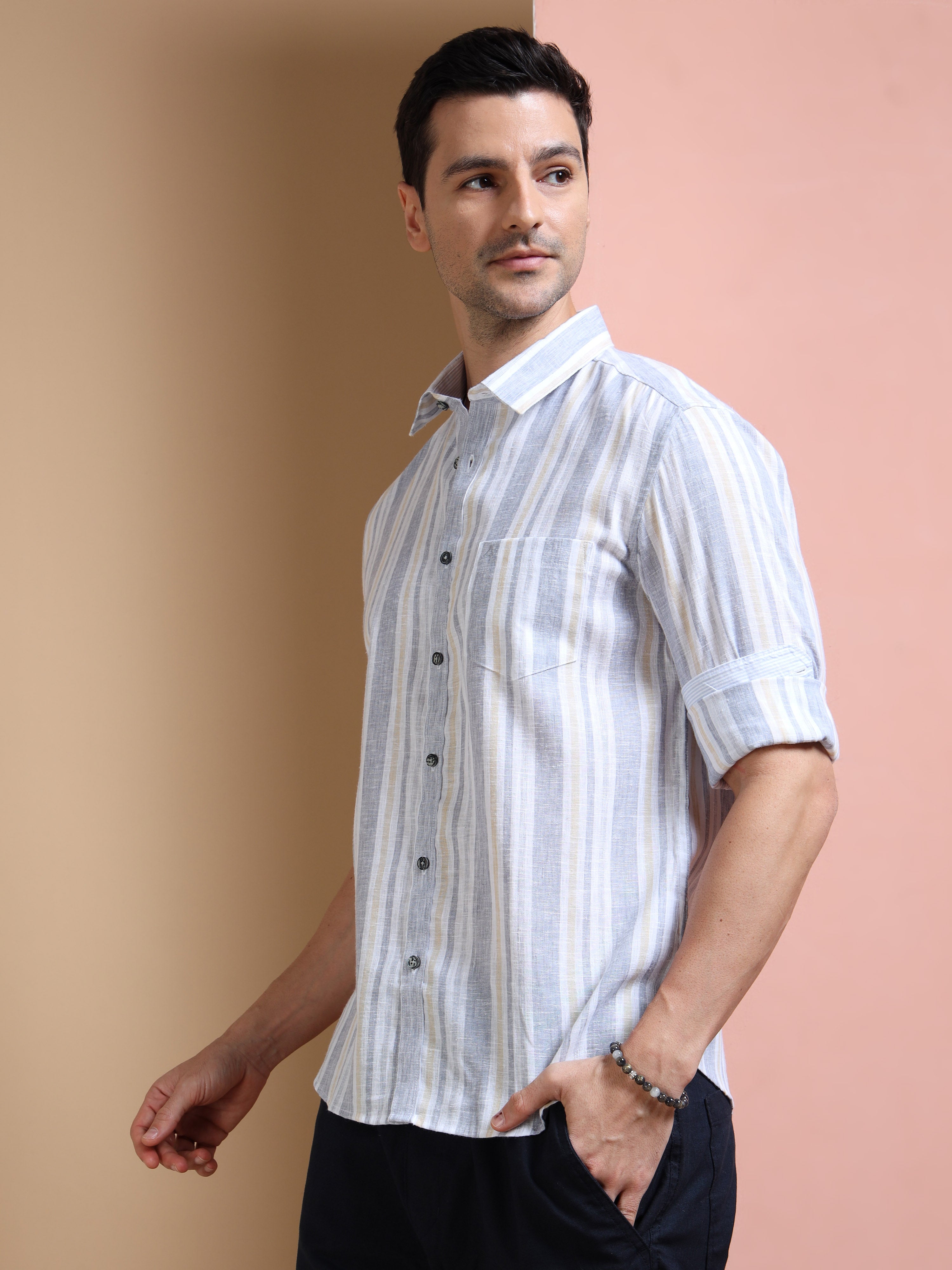 MEN'S NAVY STRIPE SLIM FIT SHIRT