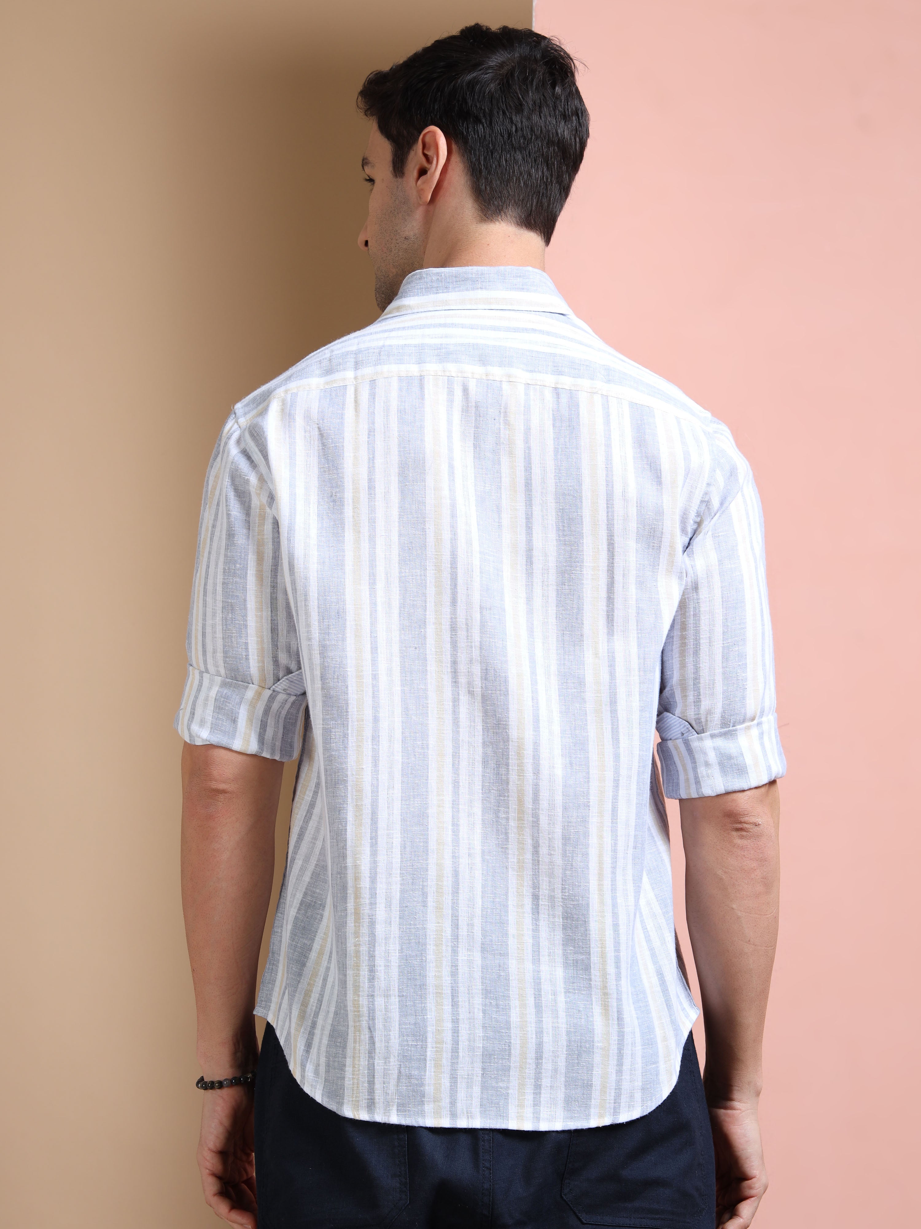 MEN'S NAVY STRIPE SLIM FIT SHIRT