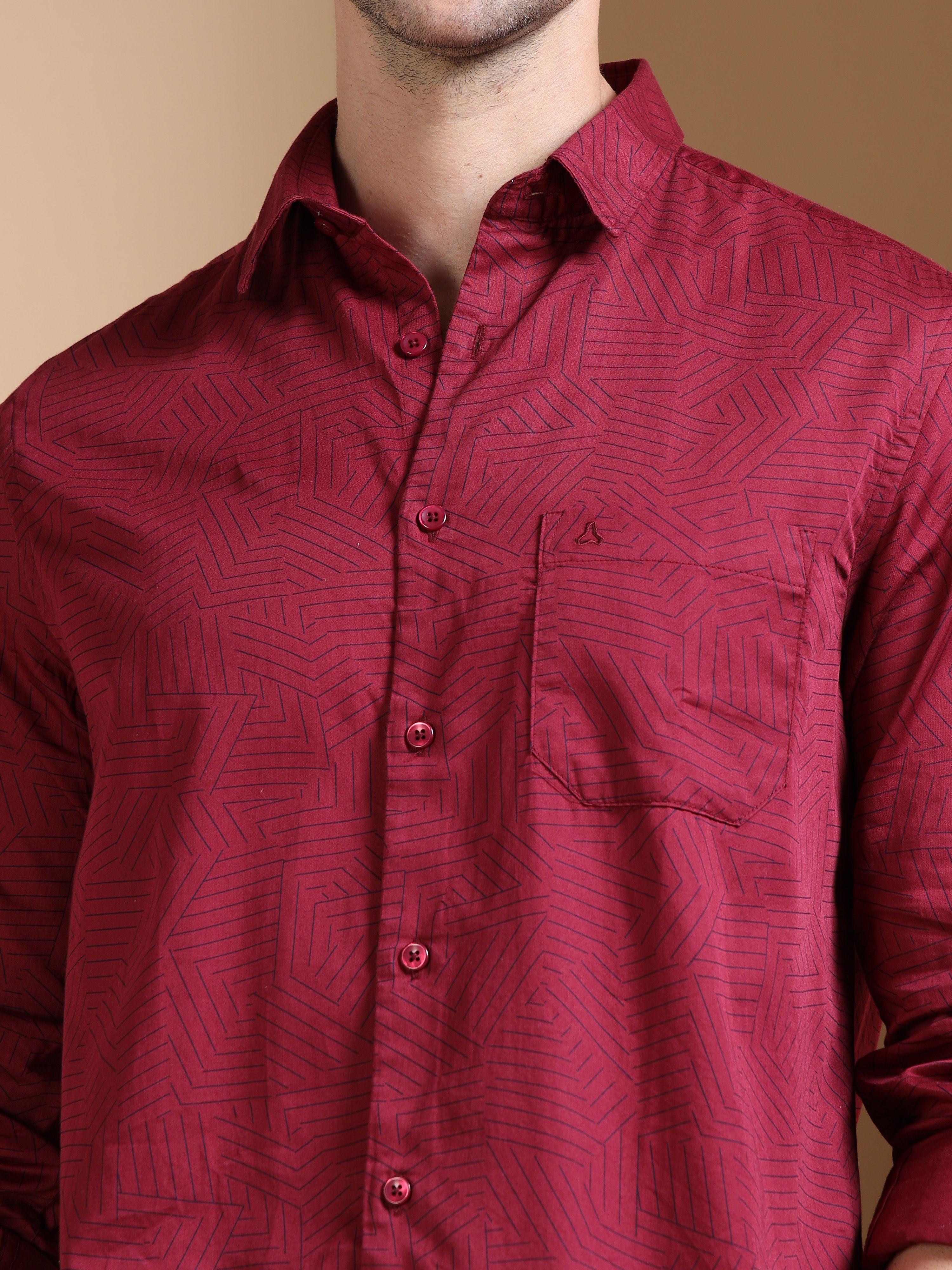 MEN'S MEROON PRINT SLIM FIT SHIRT