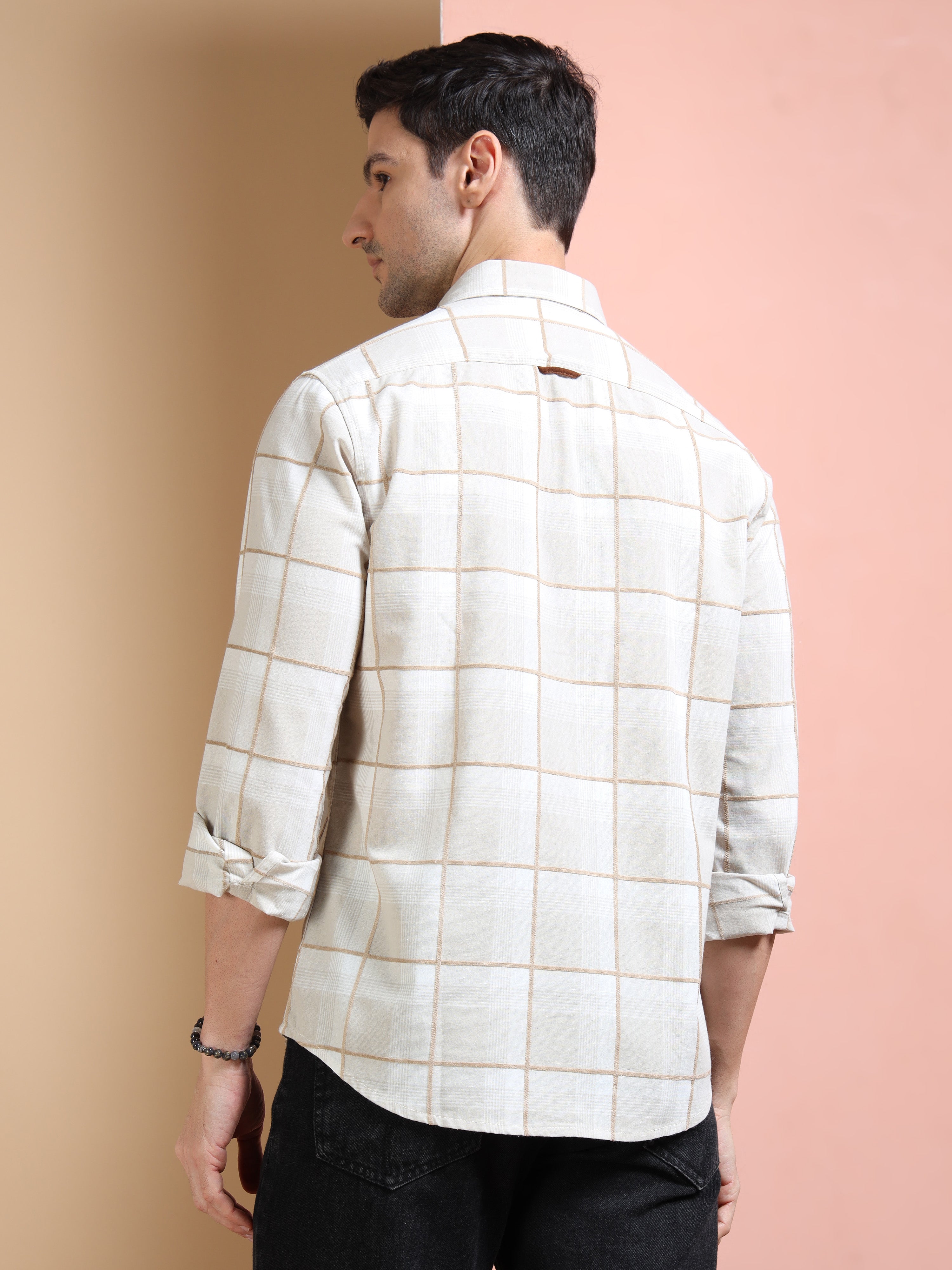 MEN'S DK.KHAKI CHECKS SLIM FIT SHIRT