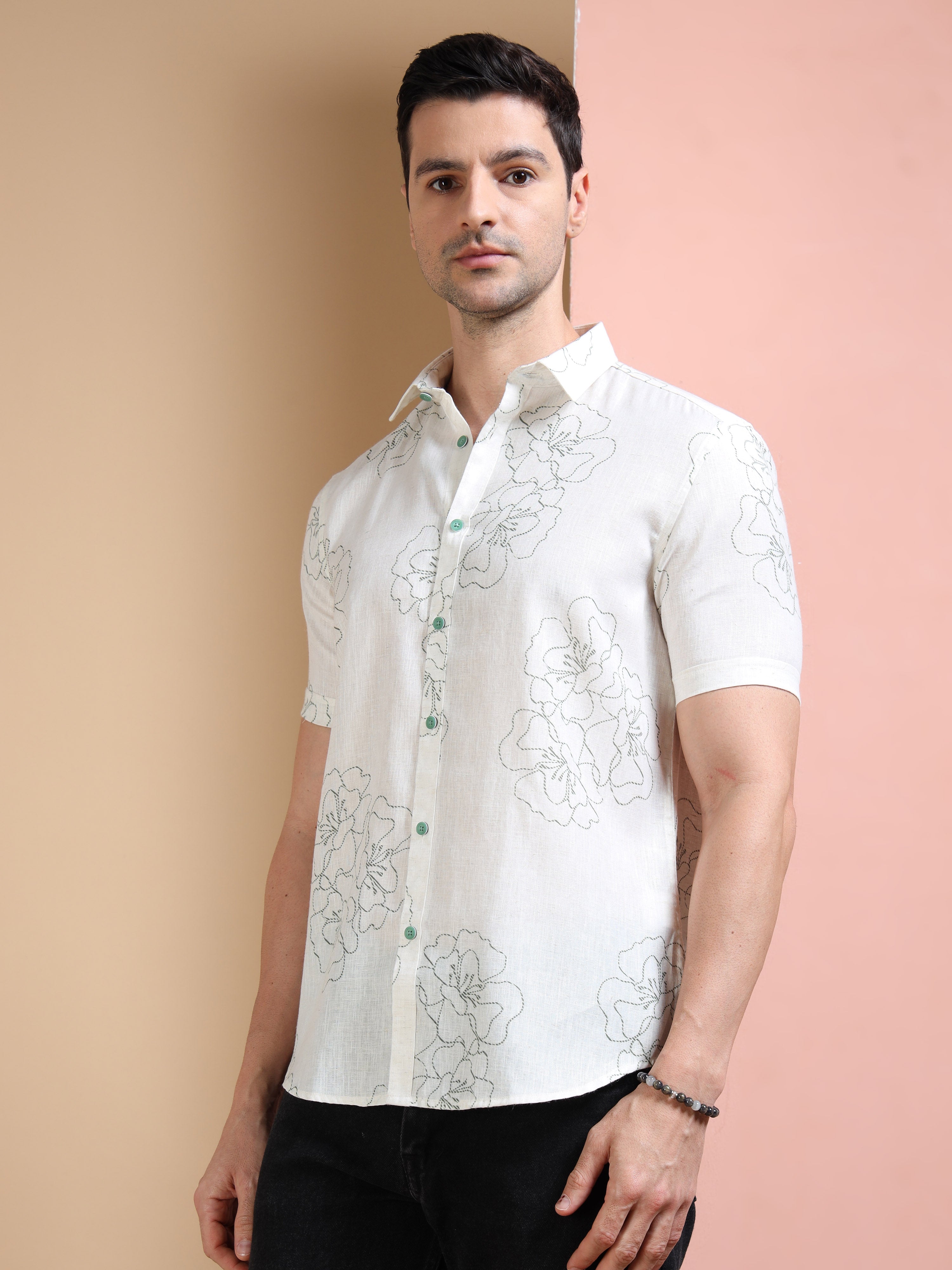 MEN'S GREEN PRINT SLIM FIT SHIRT