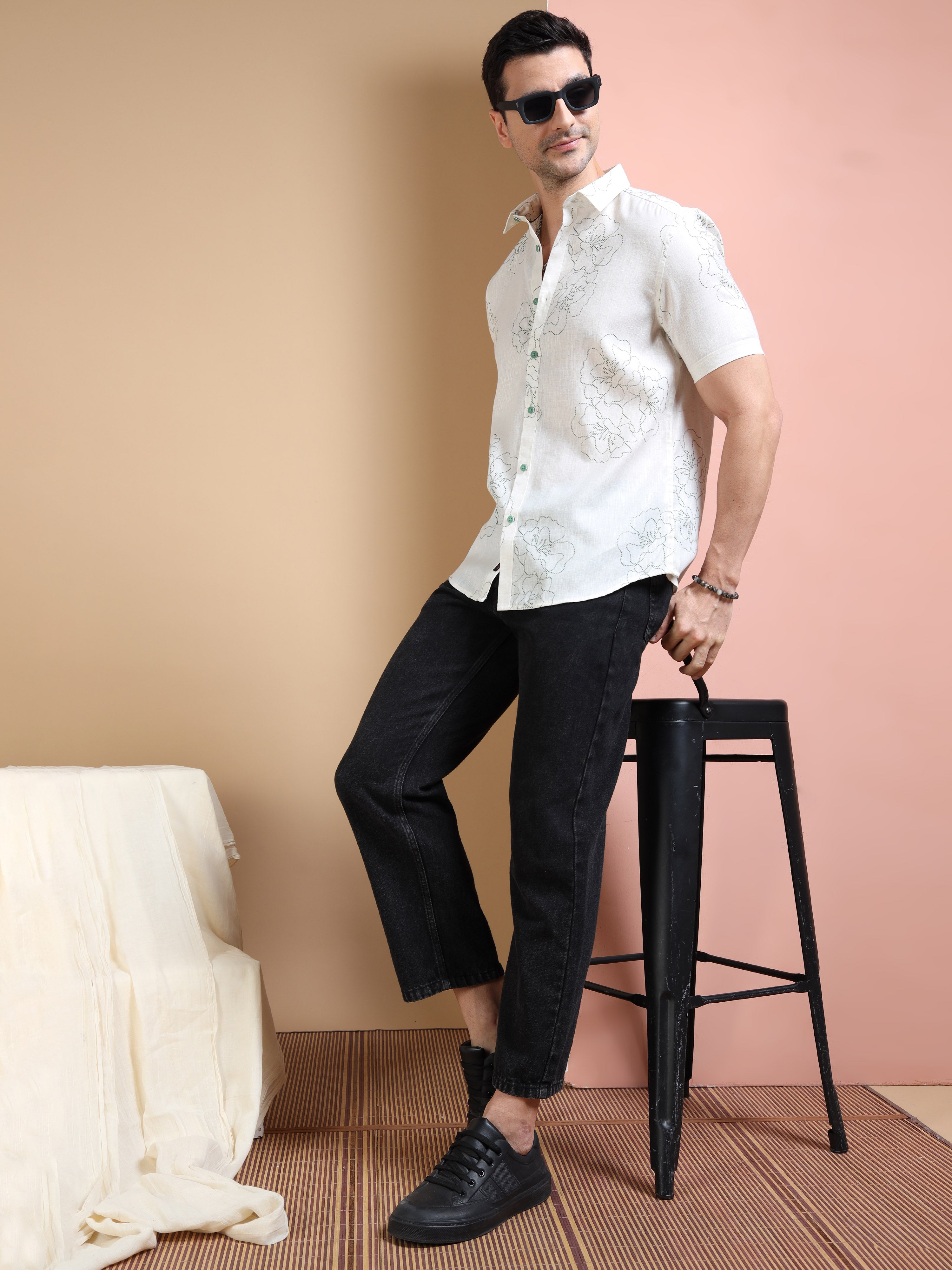 MEN'S GREEN PRINT SLIM FIT SHIRT