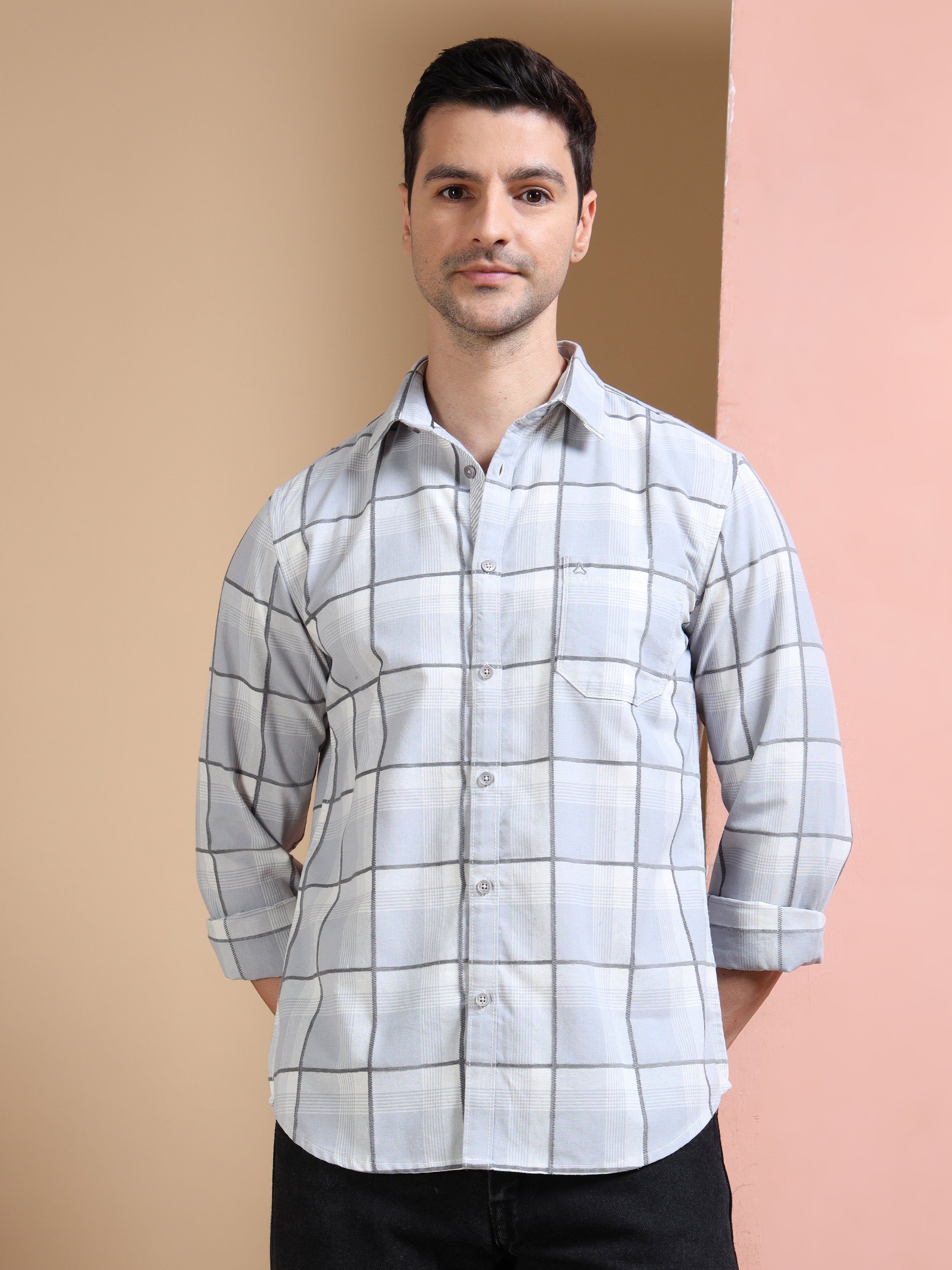 MEN'S GREY CHECKS SLIM FIT SHIRT