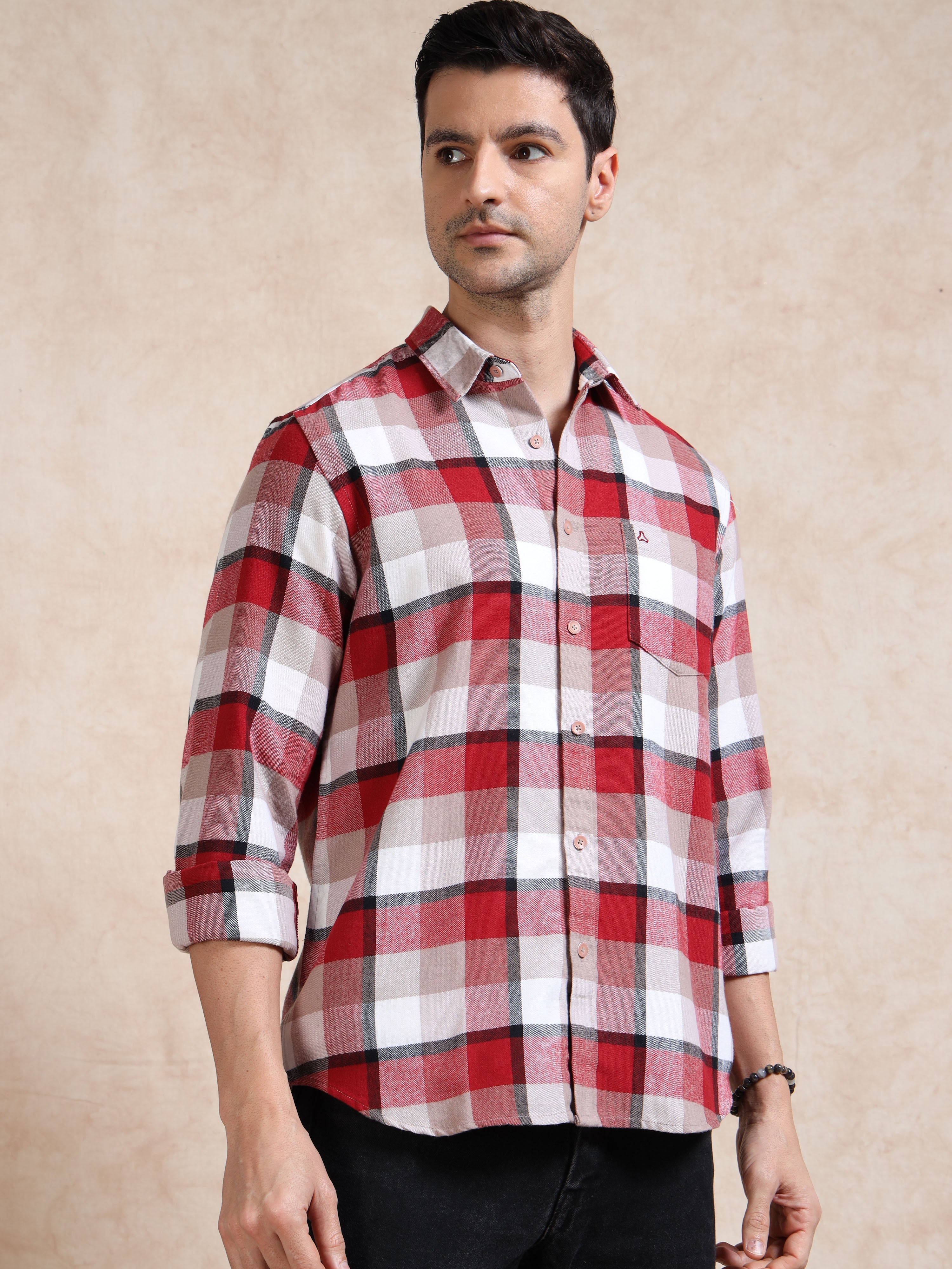 MEN'S RED CHECKS SLIM FIT SHIRT