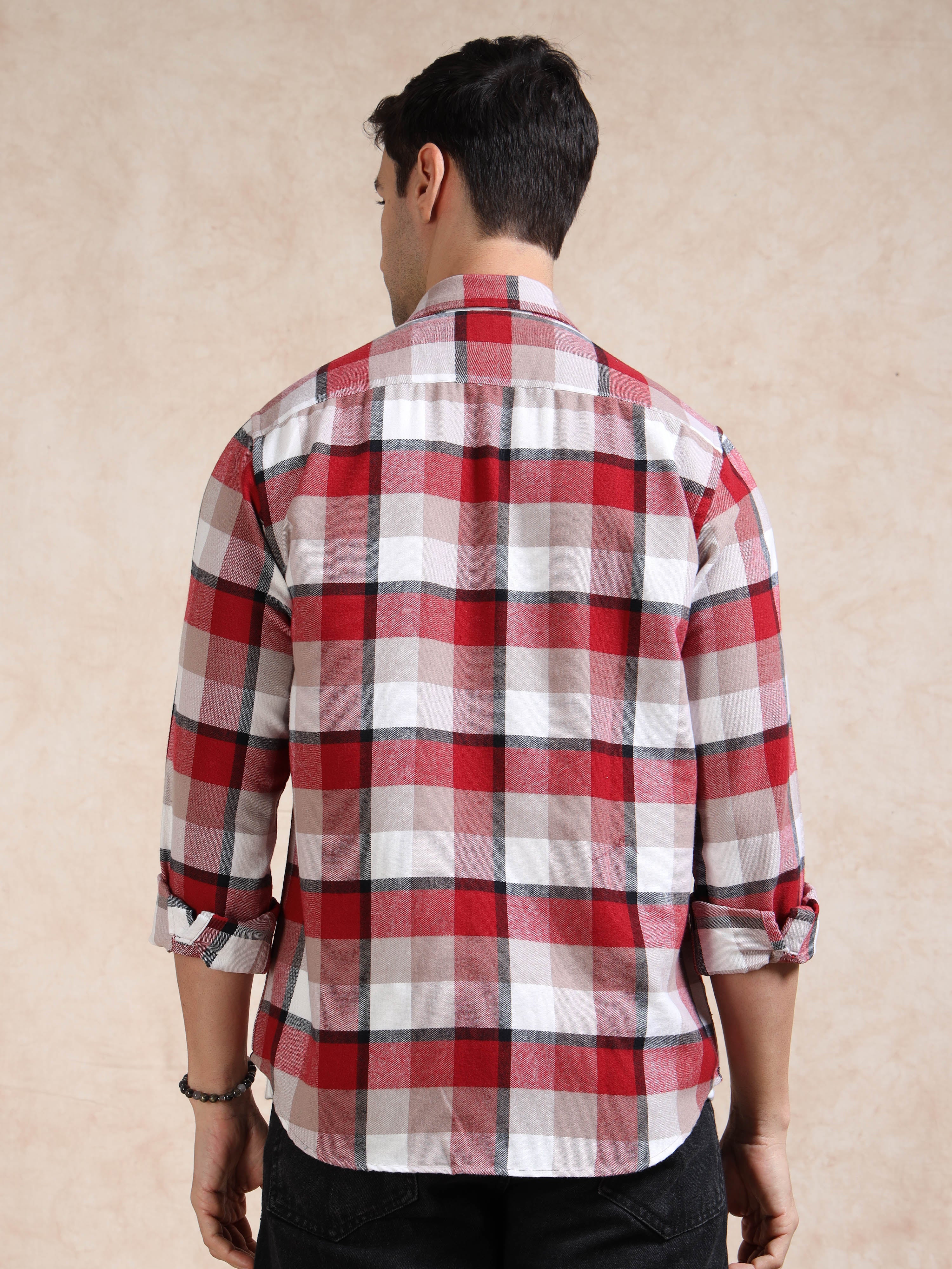 MEN'S RED CHECKS SLIM FIT SHIRT