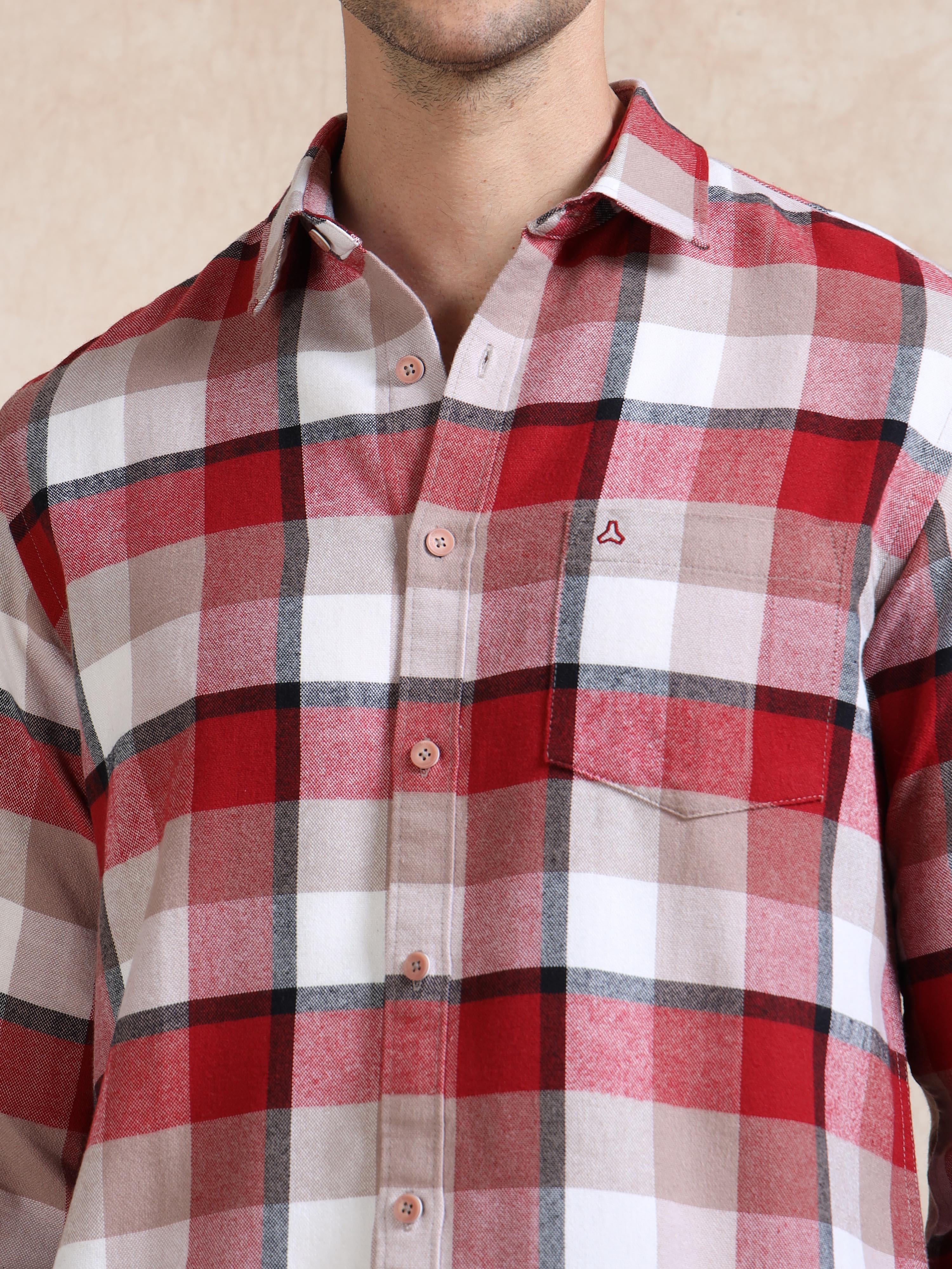 MEN'S RED CHECKS SLIM FIT SHIRT