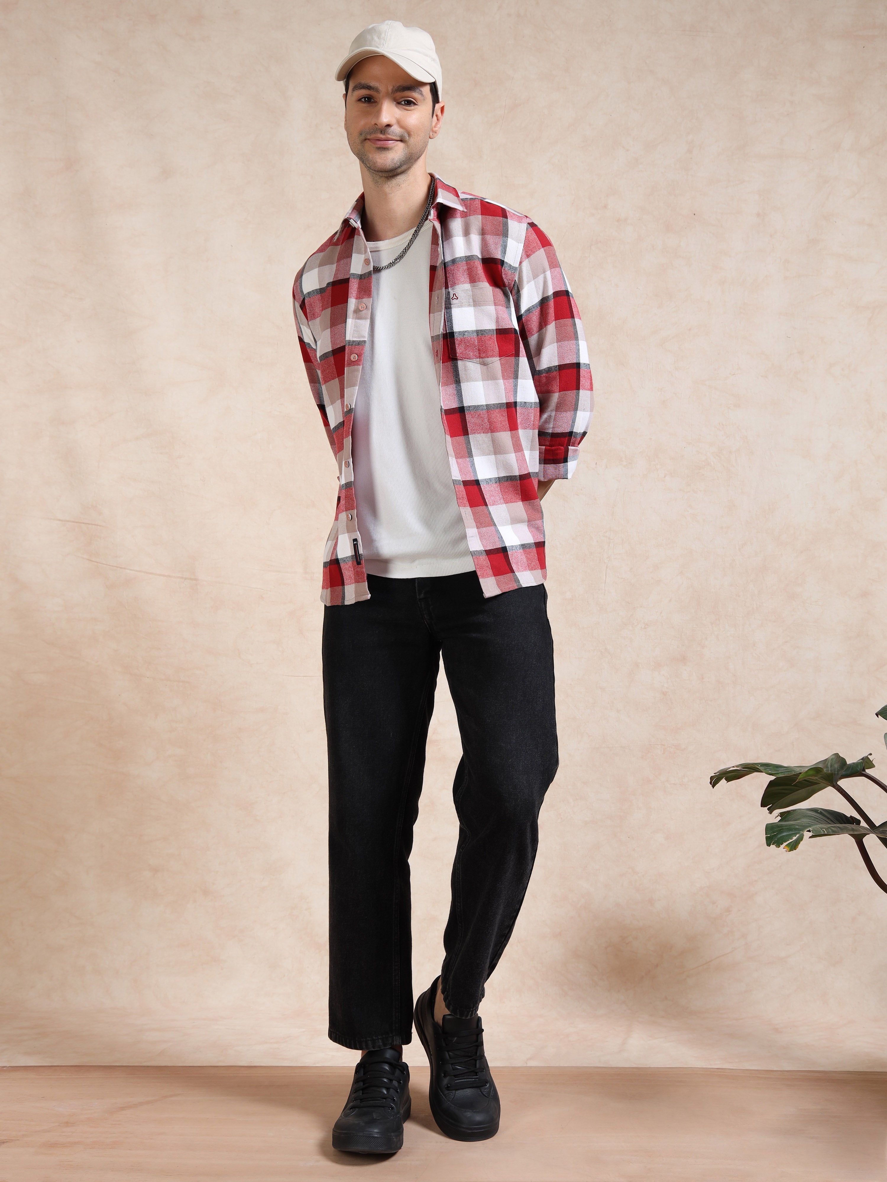 MEN'S RED CHECKS SLIM FIT SHIRT