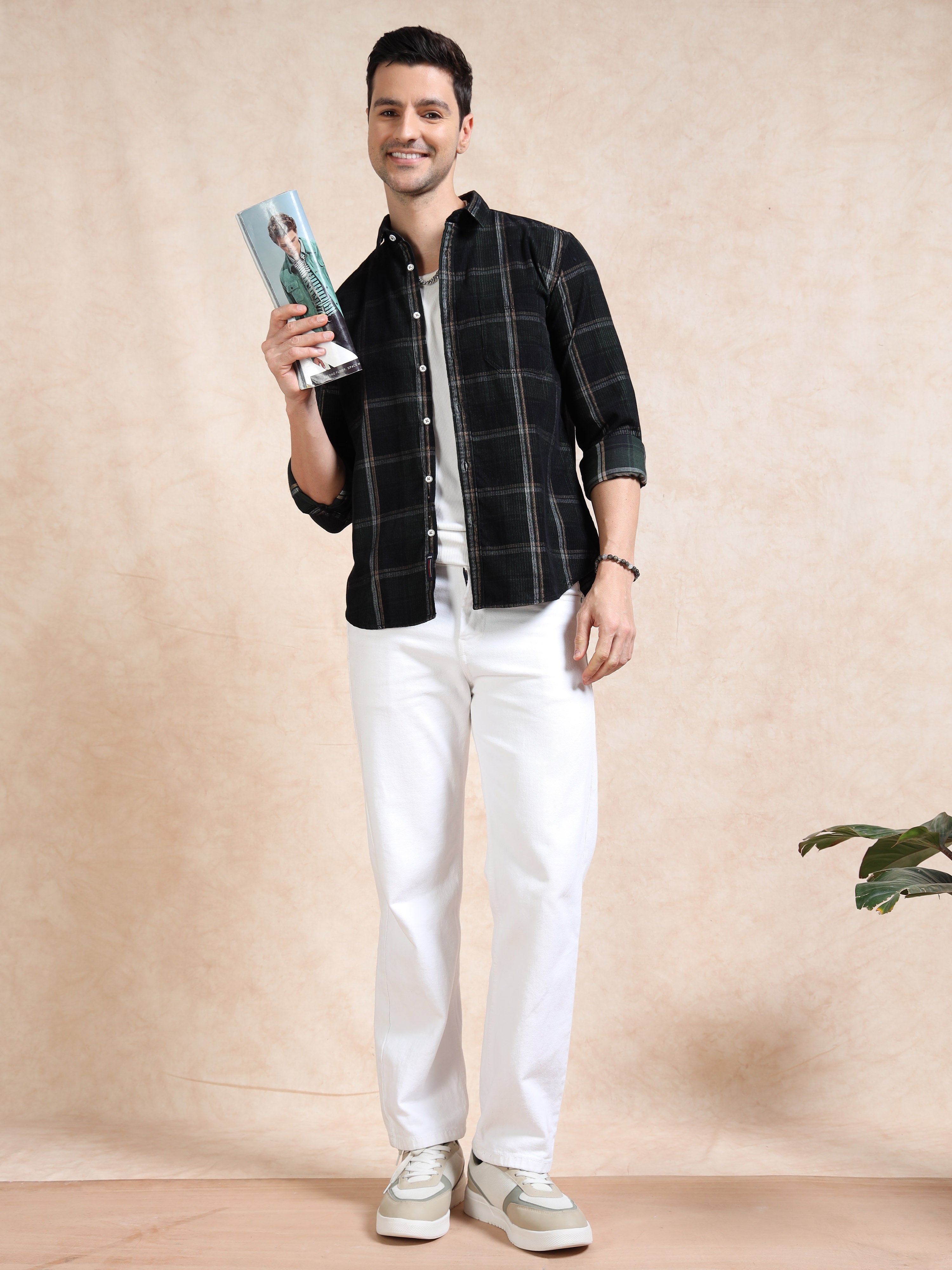 MEN'S GREEN CHECKS SLIM FIT SHIRT