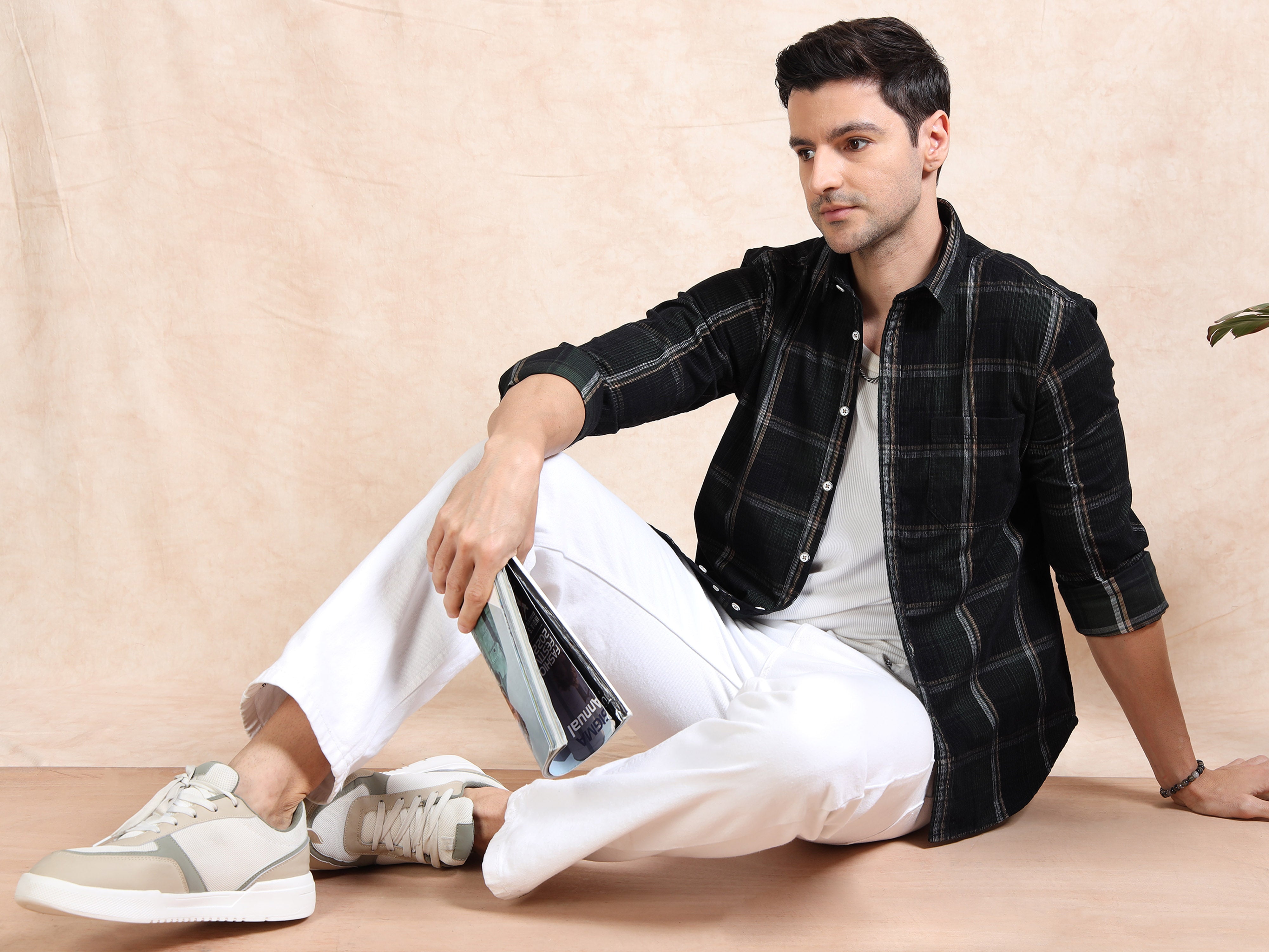 MEN'S GREEN CHECKS SLIM FIT SHIRT