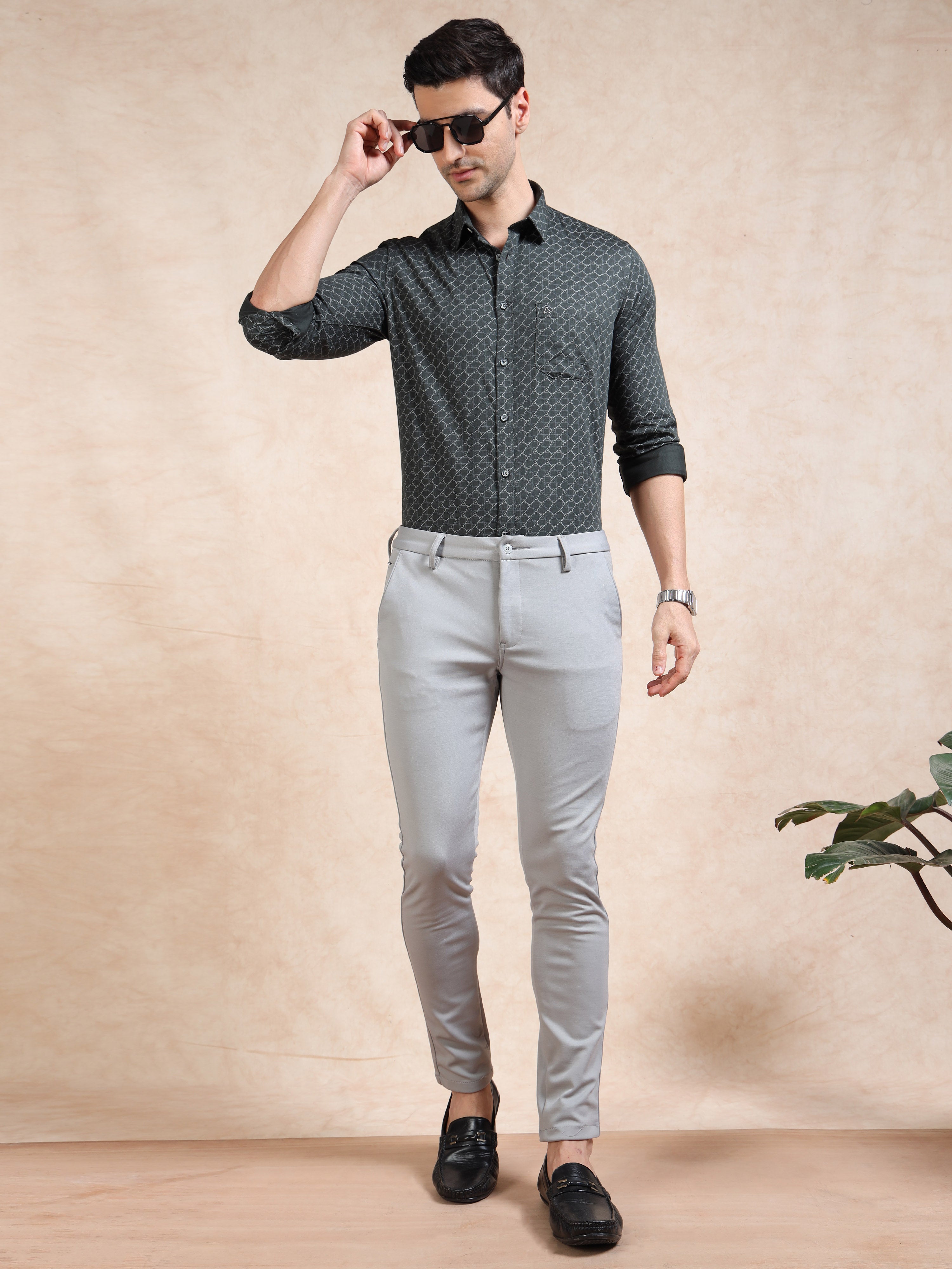 MEN'S GREEN PRINT SLIM FIT SHIRT