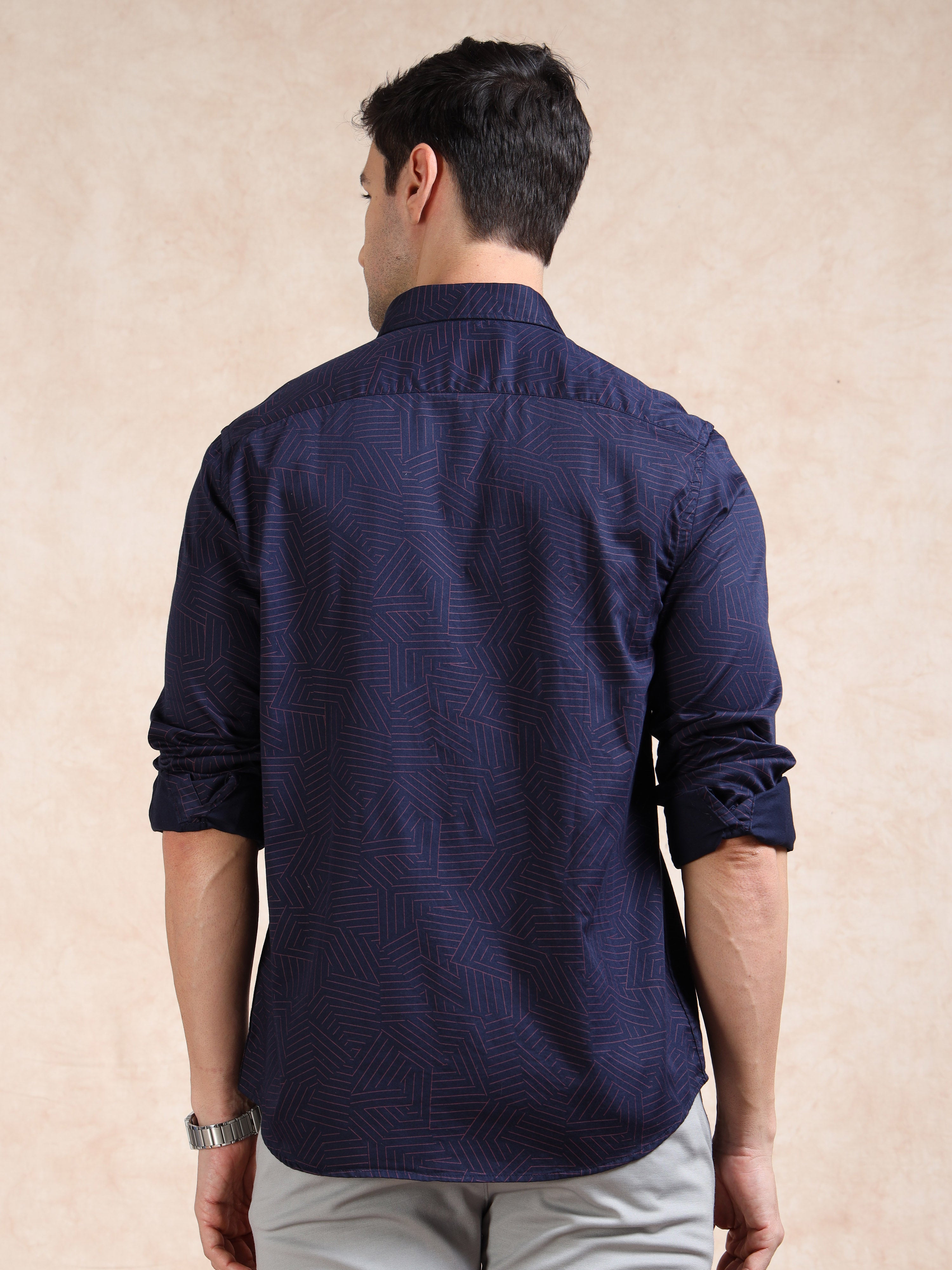 MEN'S NAVY PRINT SLIM FIT SHIRT