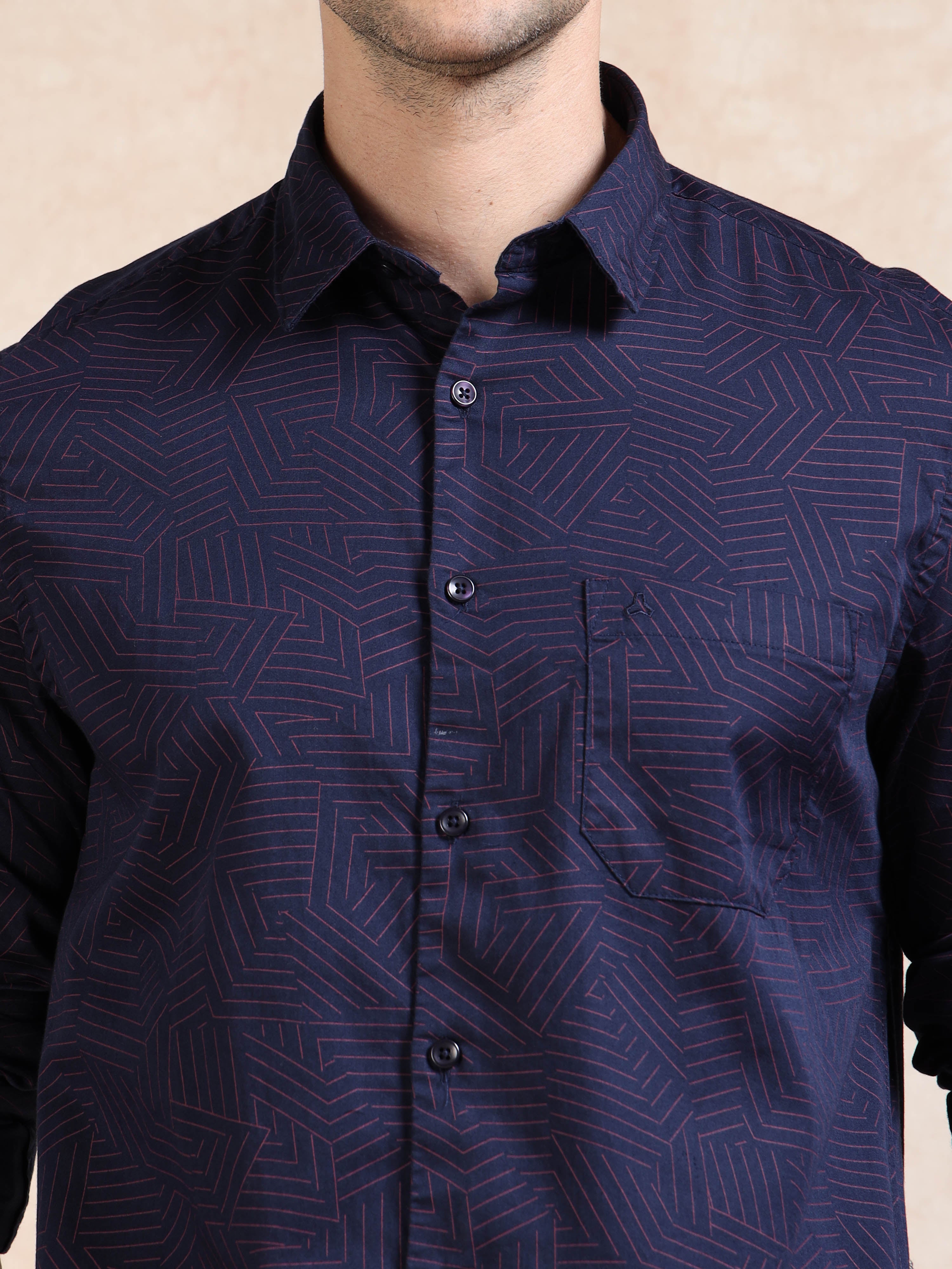 MEN'S NAVY PRINT SLIM FIT SHIRT