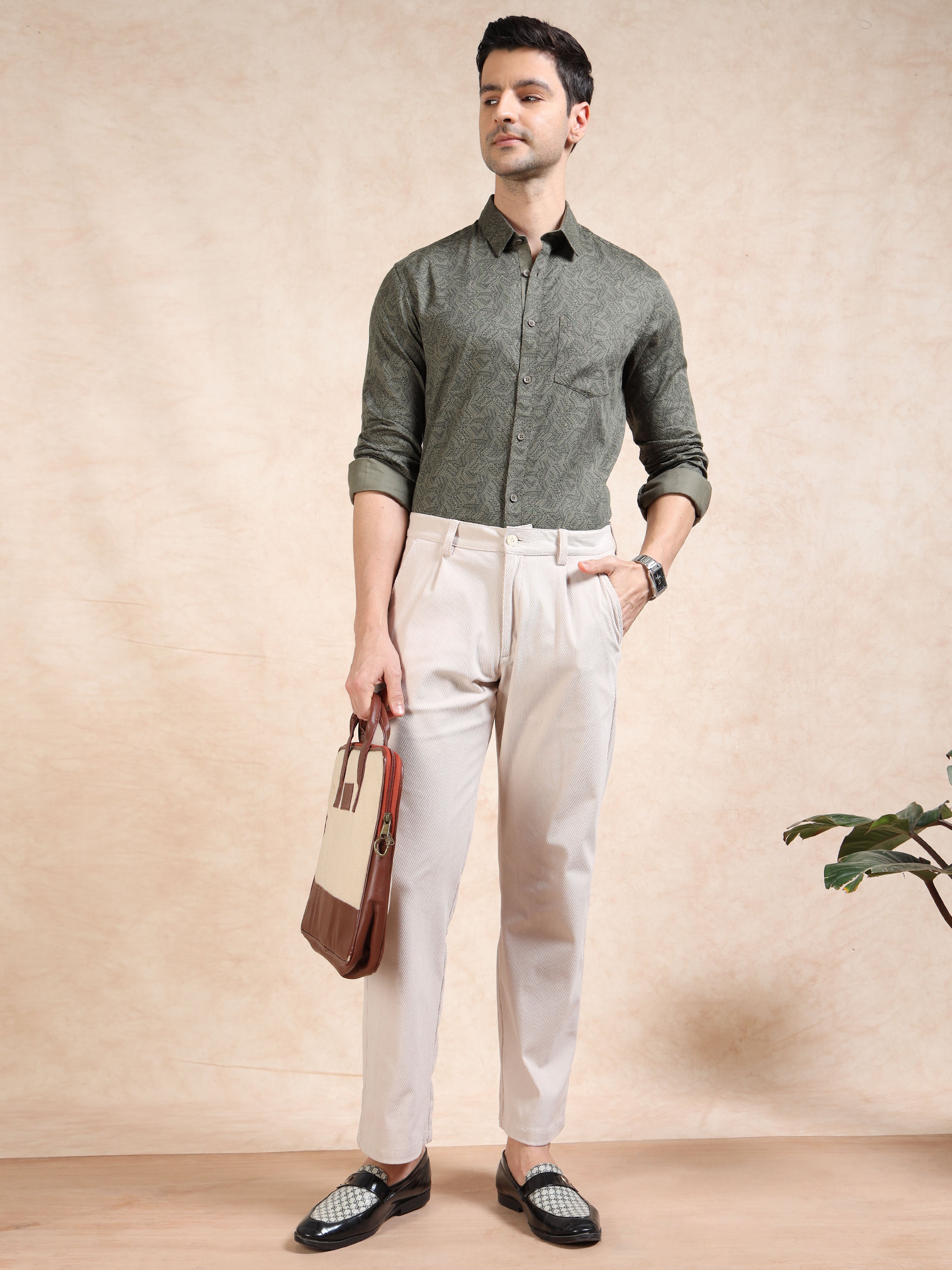 MEN'S GREEN PRINT SLIM FIT SHIRT