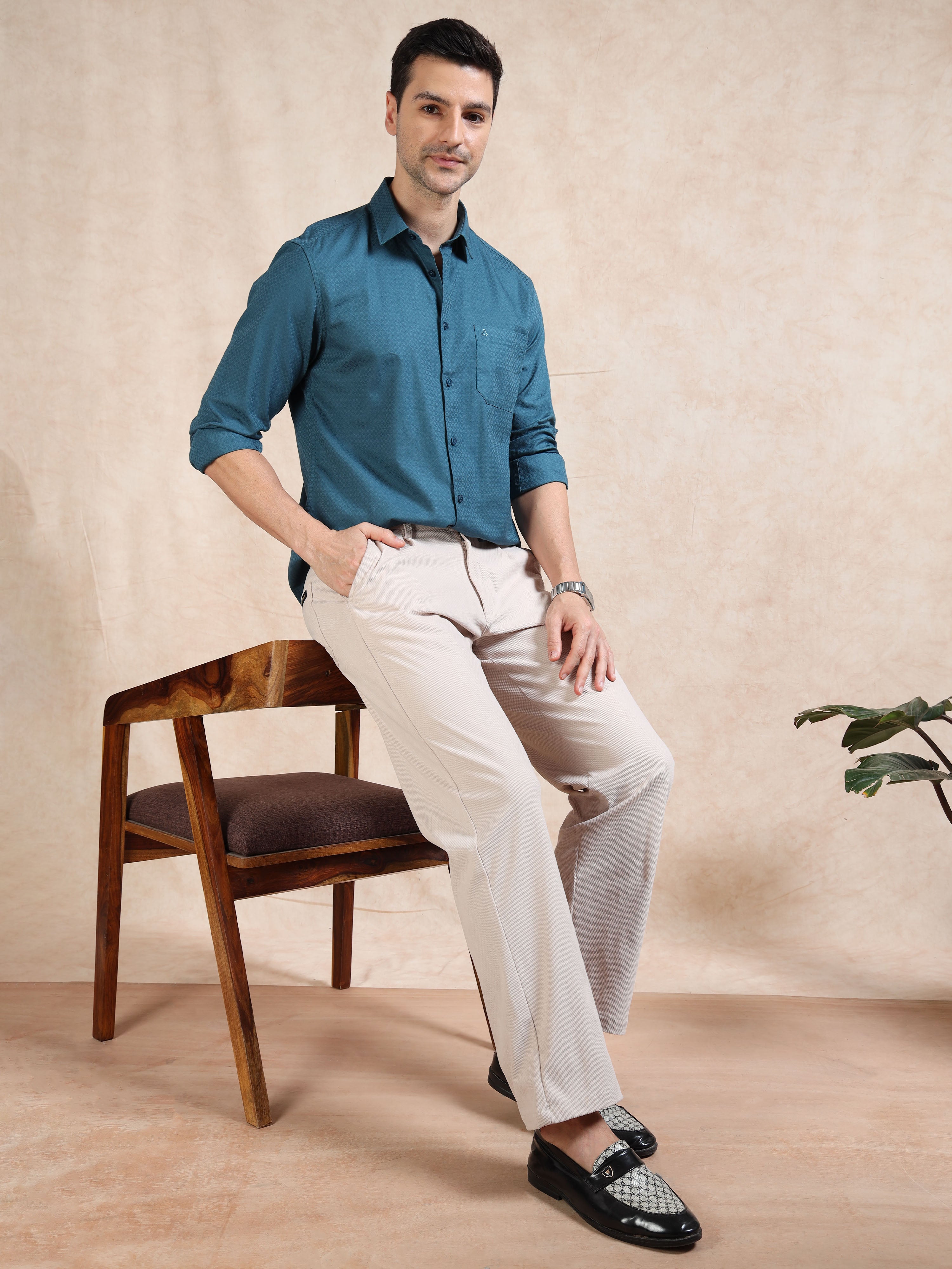 MEN'S P.GREEN SELF DESIGN SLIM FIT SHIRT