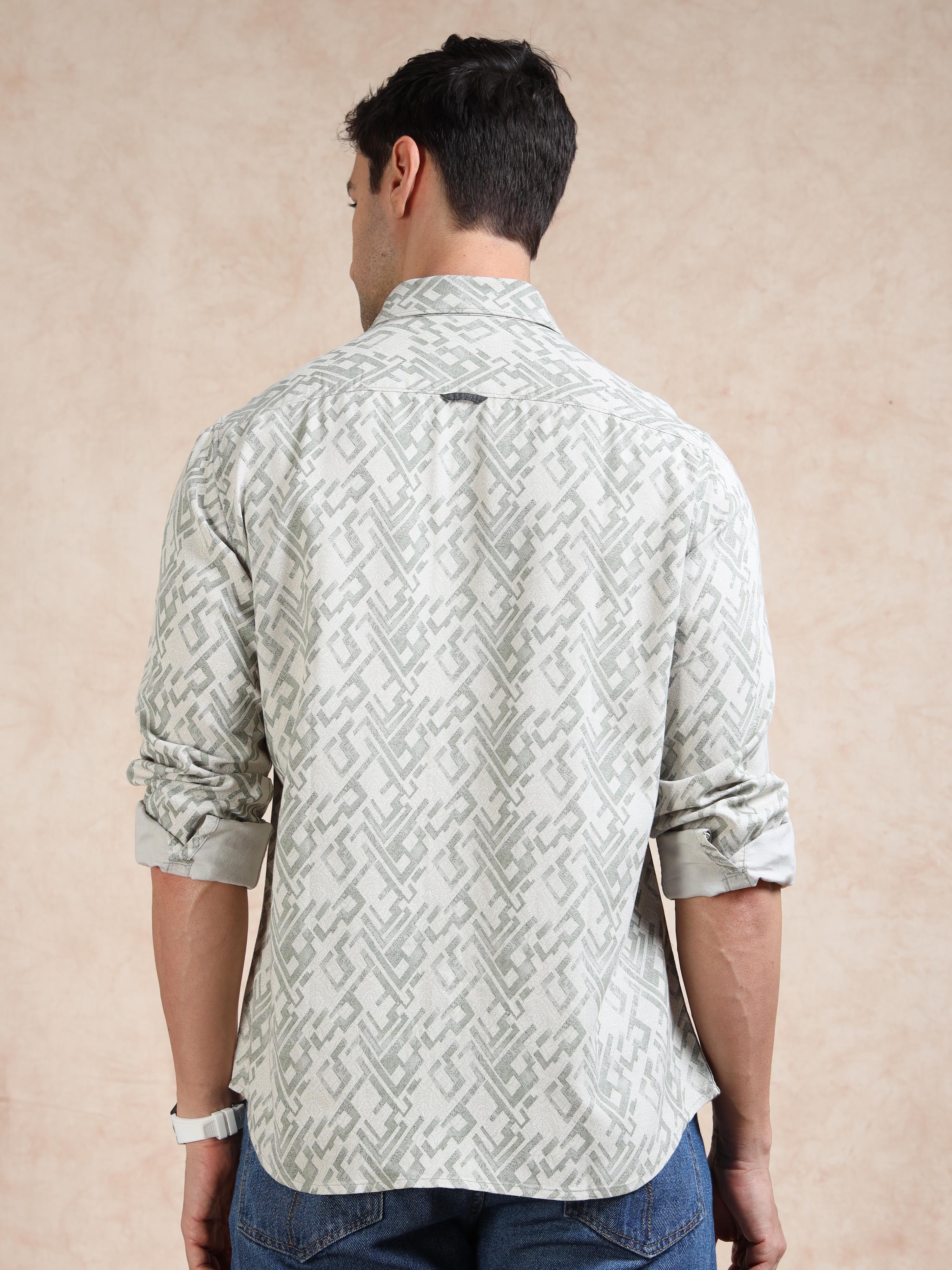 MEN'S GREEN PRINT SLIM FIT SHIRT