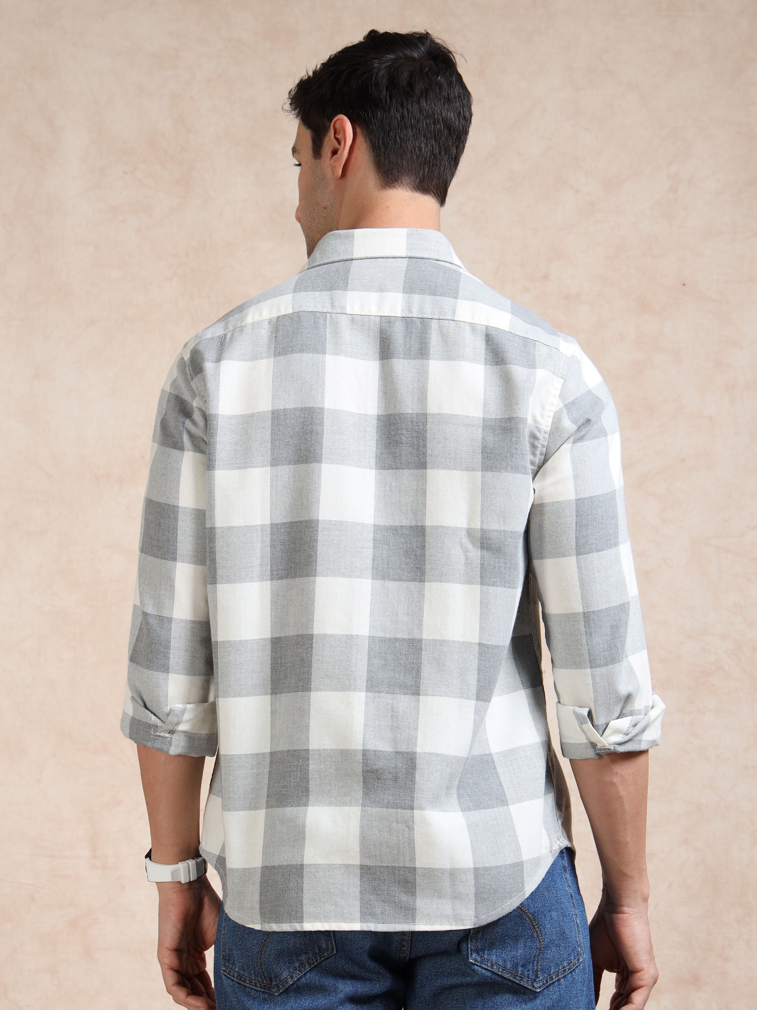 MEN'S GREY CHECKS SLIM FIT SHIRT