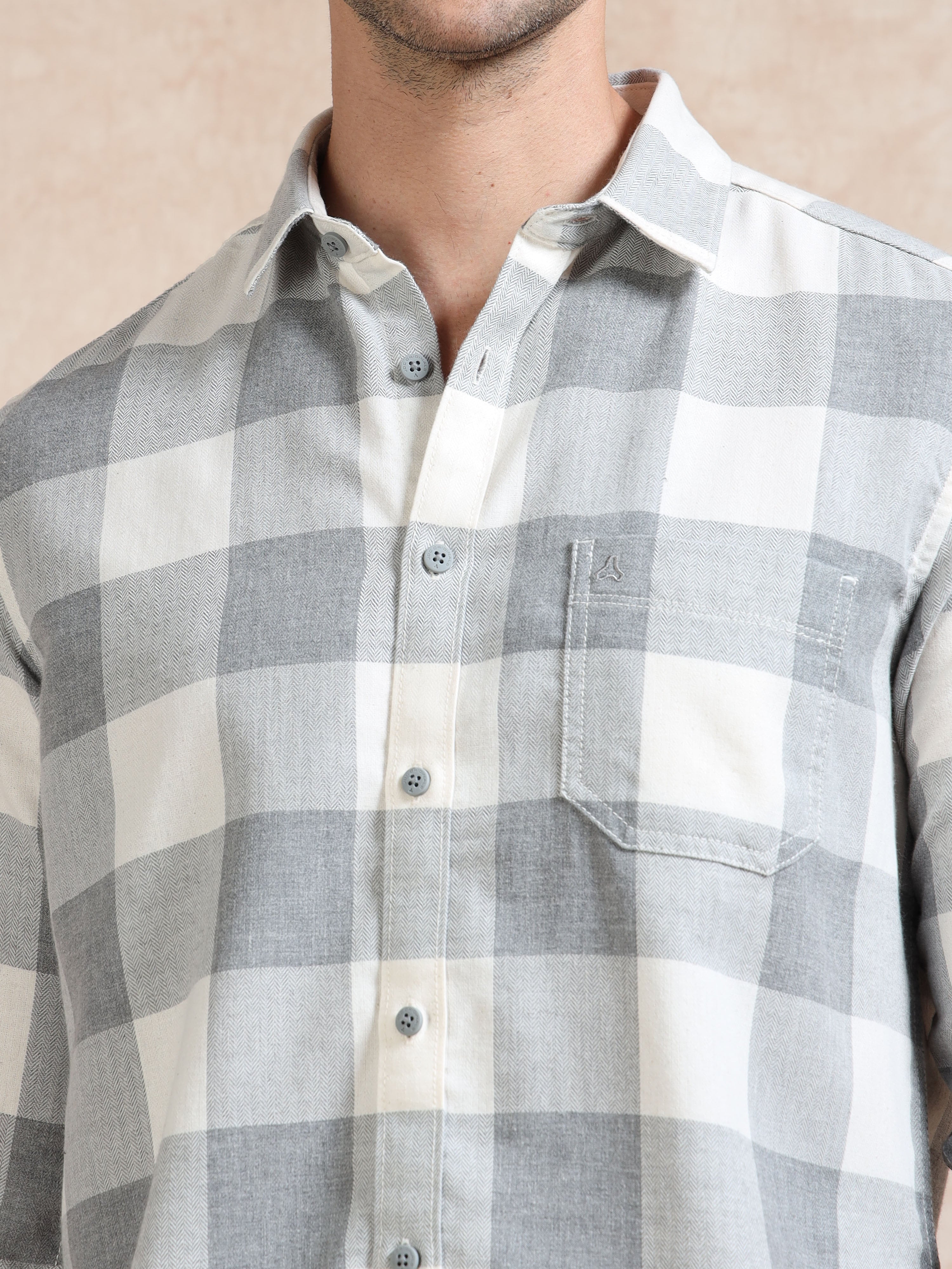 MEN'S GREY CHECKS SLIM FIT SHIRT