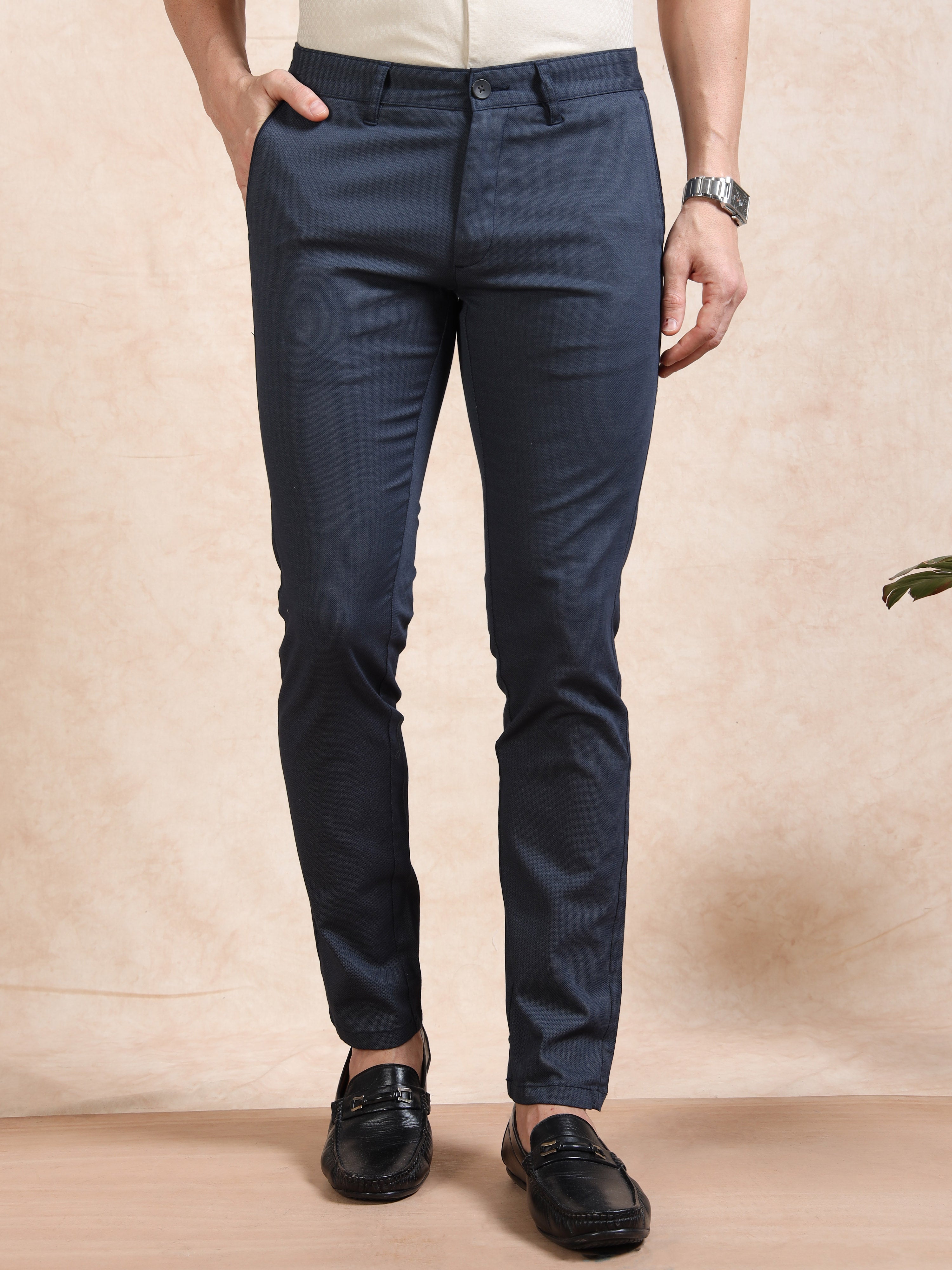 MEN'S NAVY PRINT SLIM FIT TROUSER