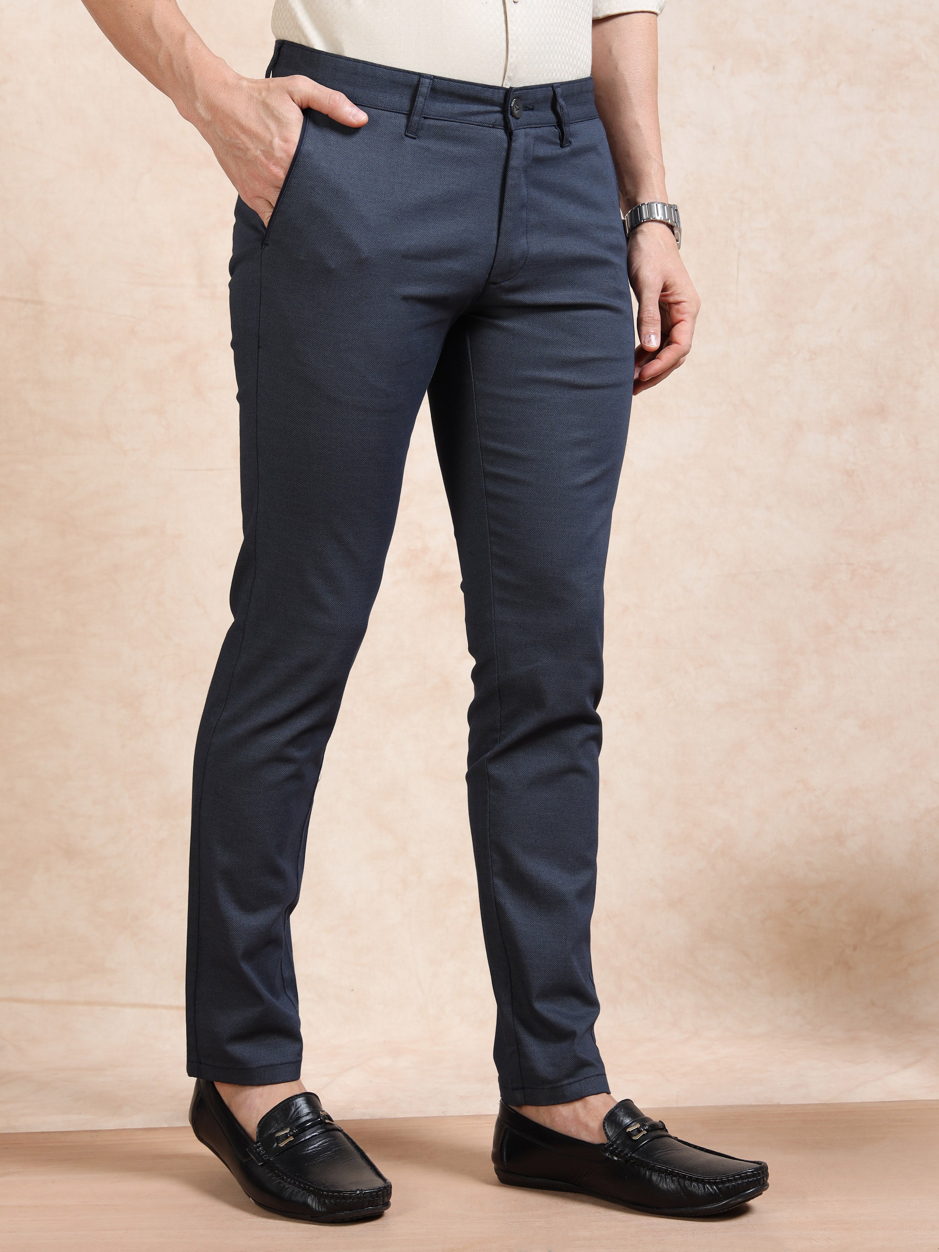 MEN'S NAVY PRINT SLIM FIT TROUSER