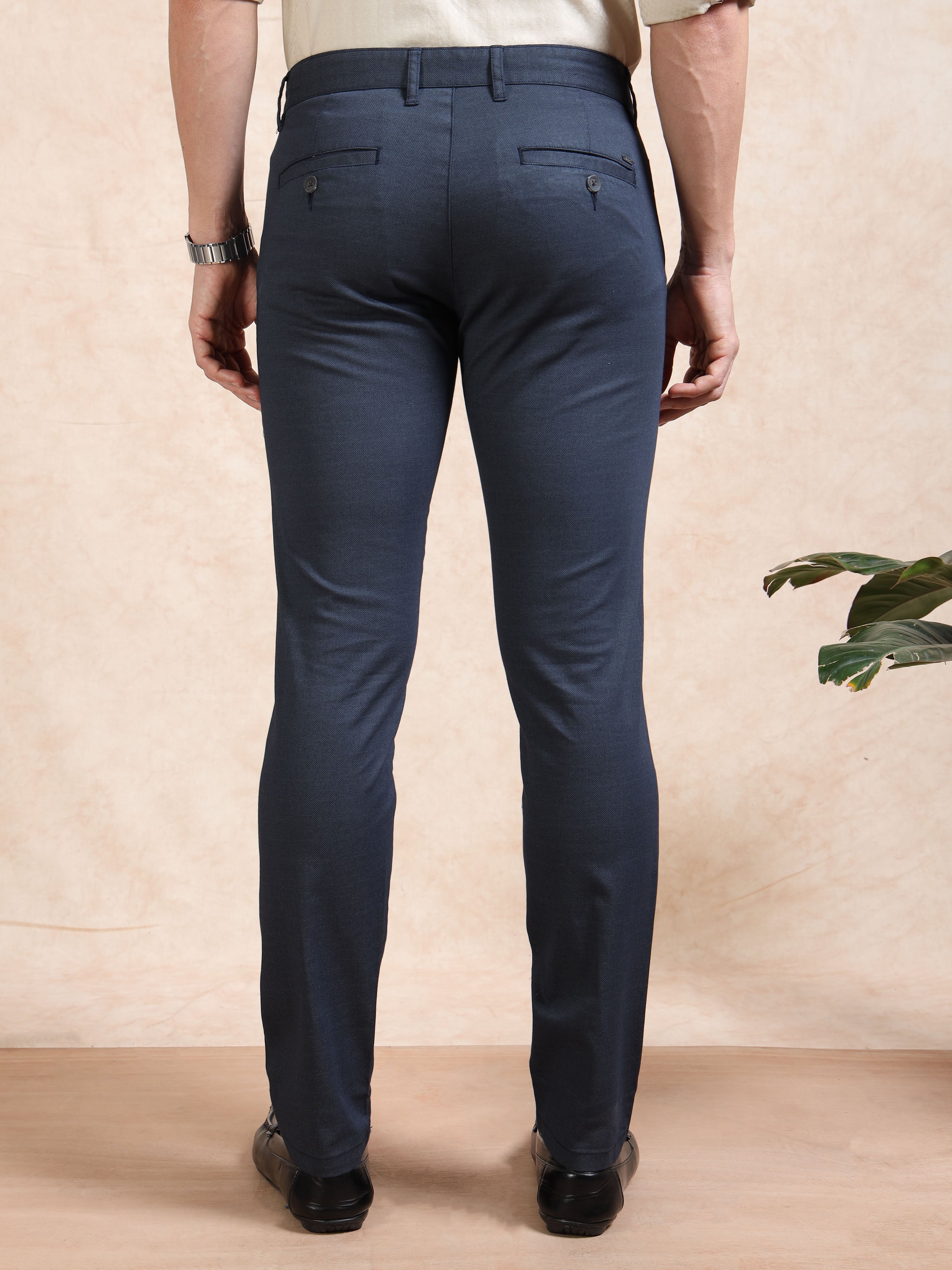 MEN'S NAVY PRINT SLIM FIT TROUSER