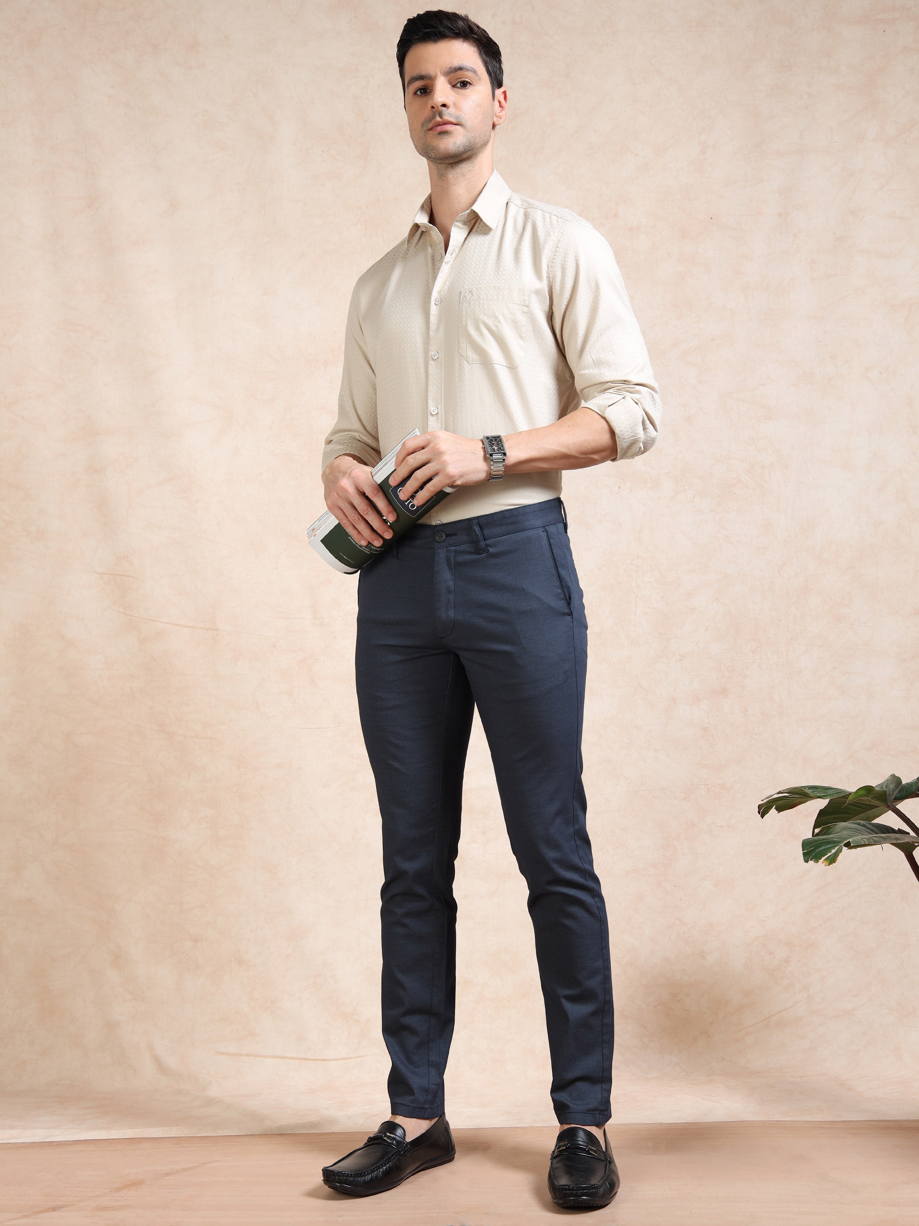 MEN'S NAVY PRINT SLIM FIT TROUSER
