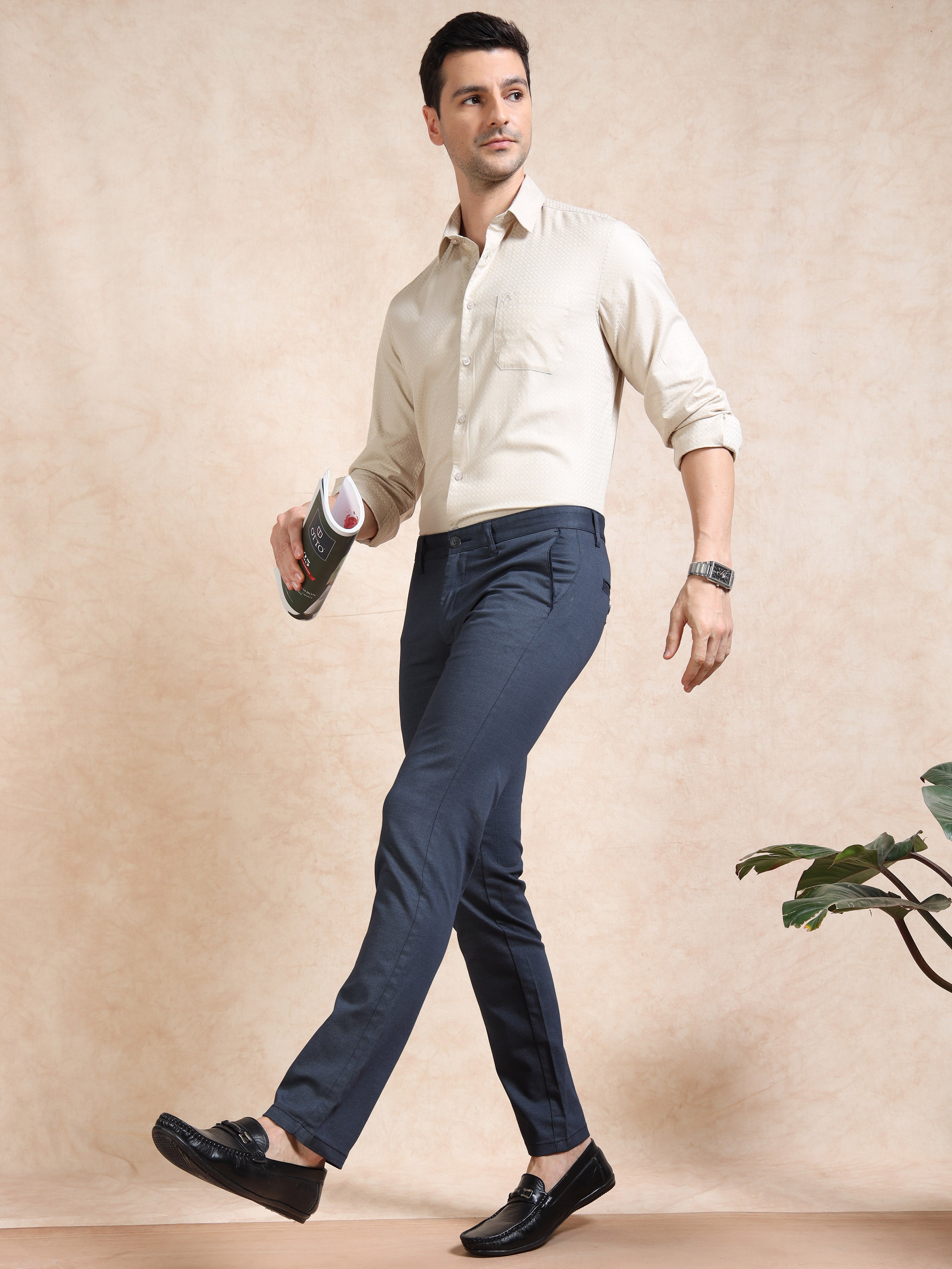 MEN'S NAVY PRINT SLIM FIT TROUSER