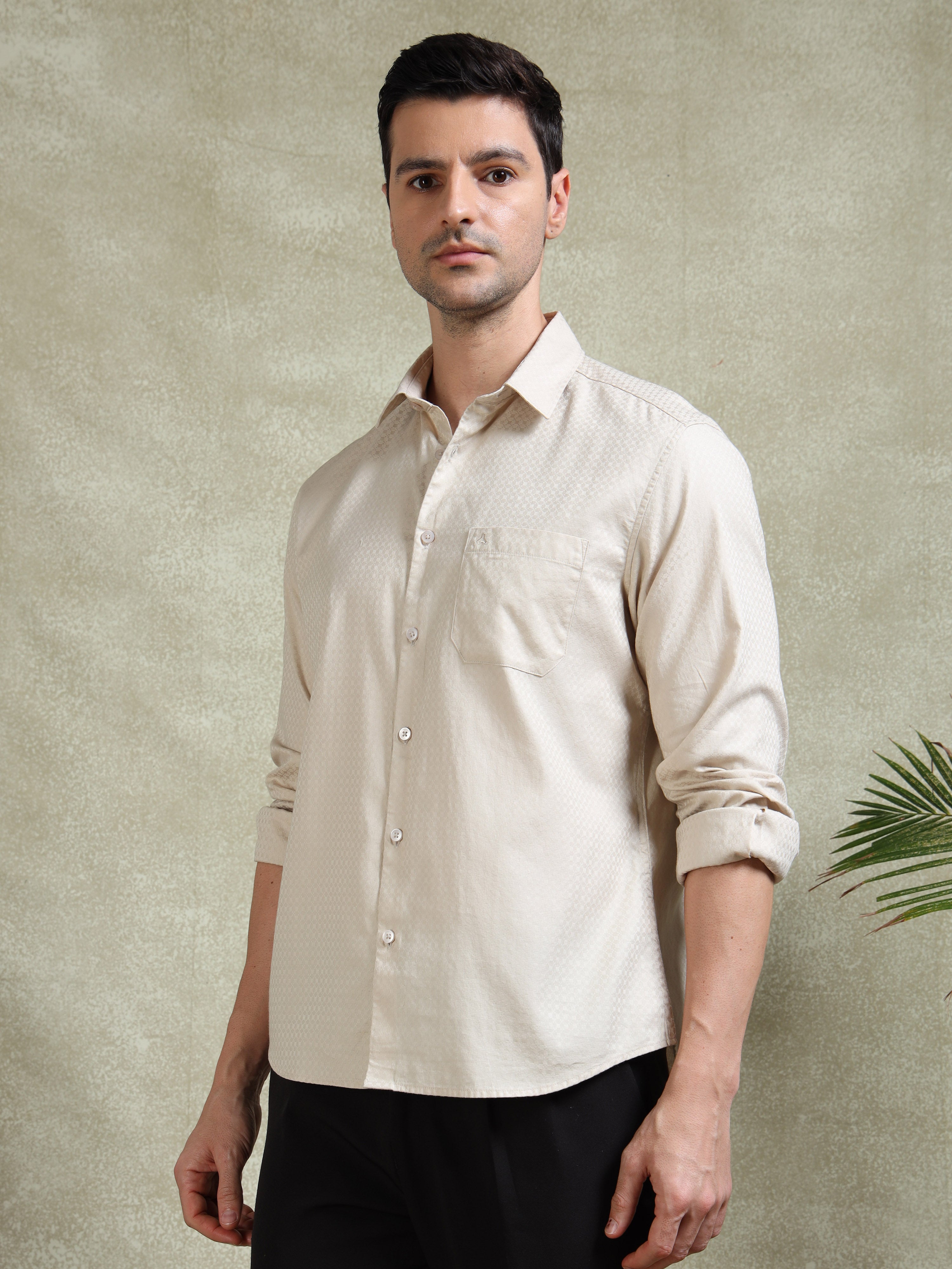 MEN'S SANDEL SELF DESIGN SLIM FIT SHIRT