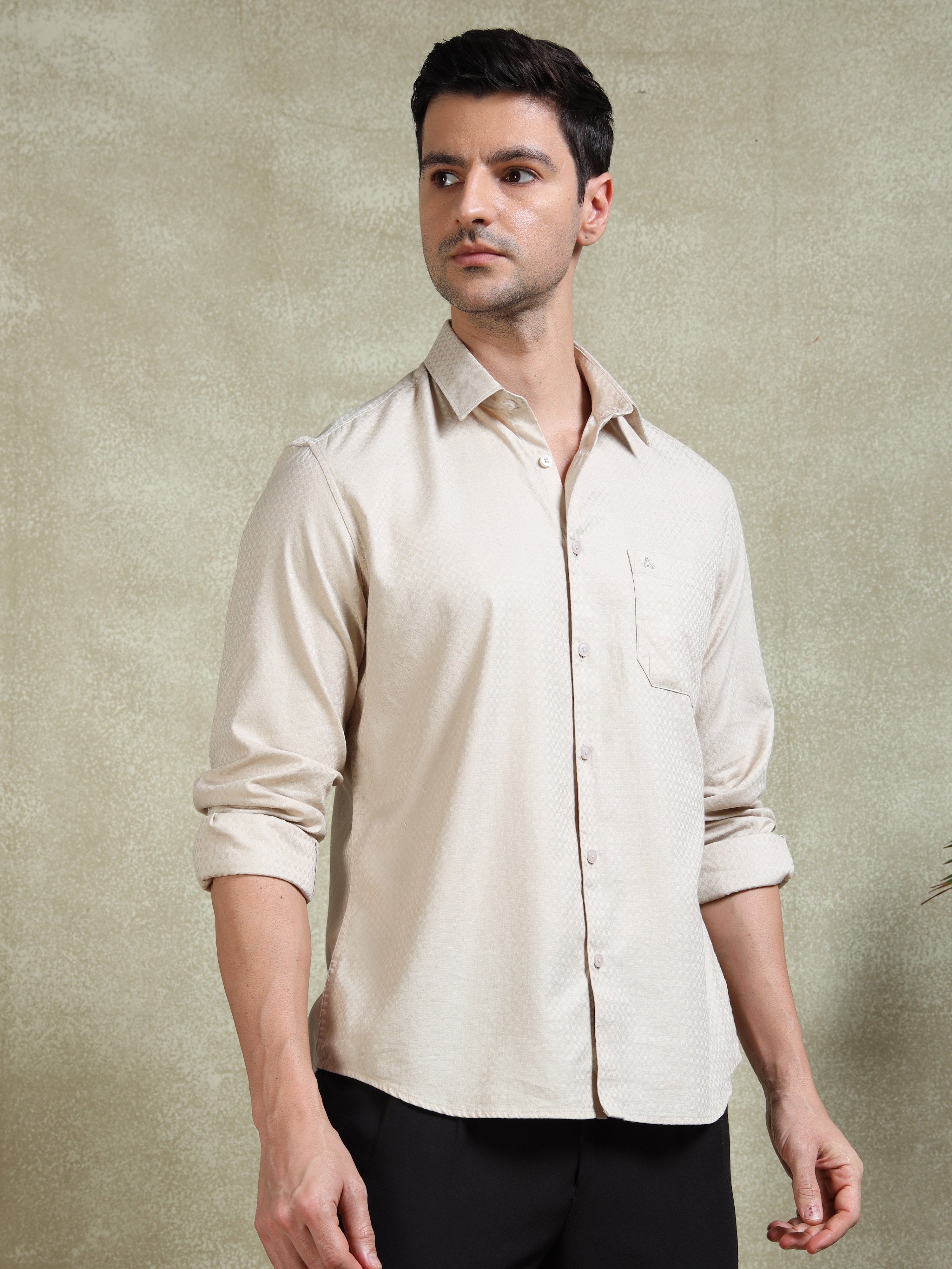 MEN'S SANDEL SELF DESIGN SLIM FIT SHIRT