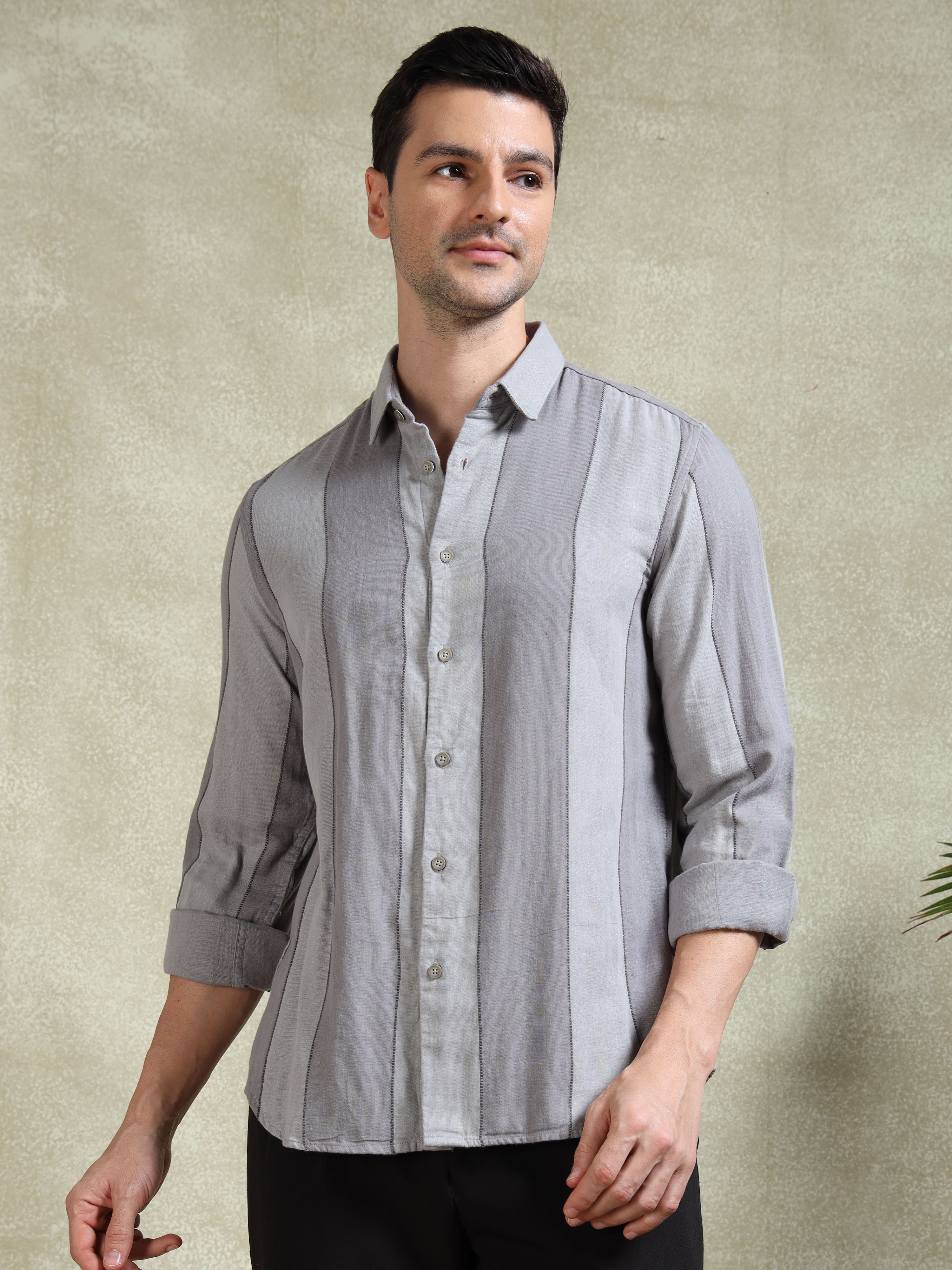 MEN'S GREY STRIPE SLIM FIT SHIRT