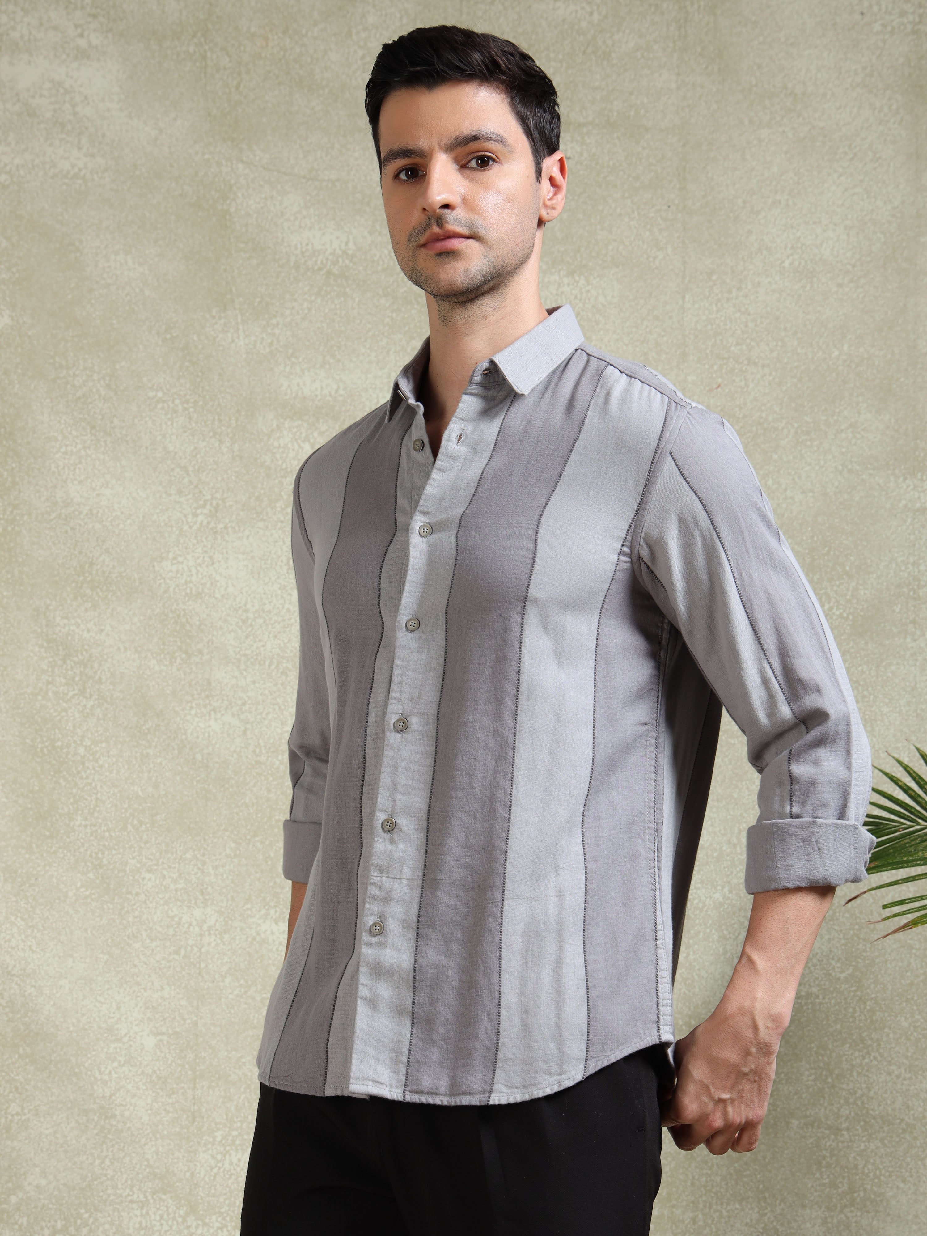 MEN'S GREY STRIPE SLIM FIT SHIRT