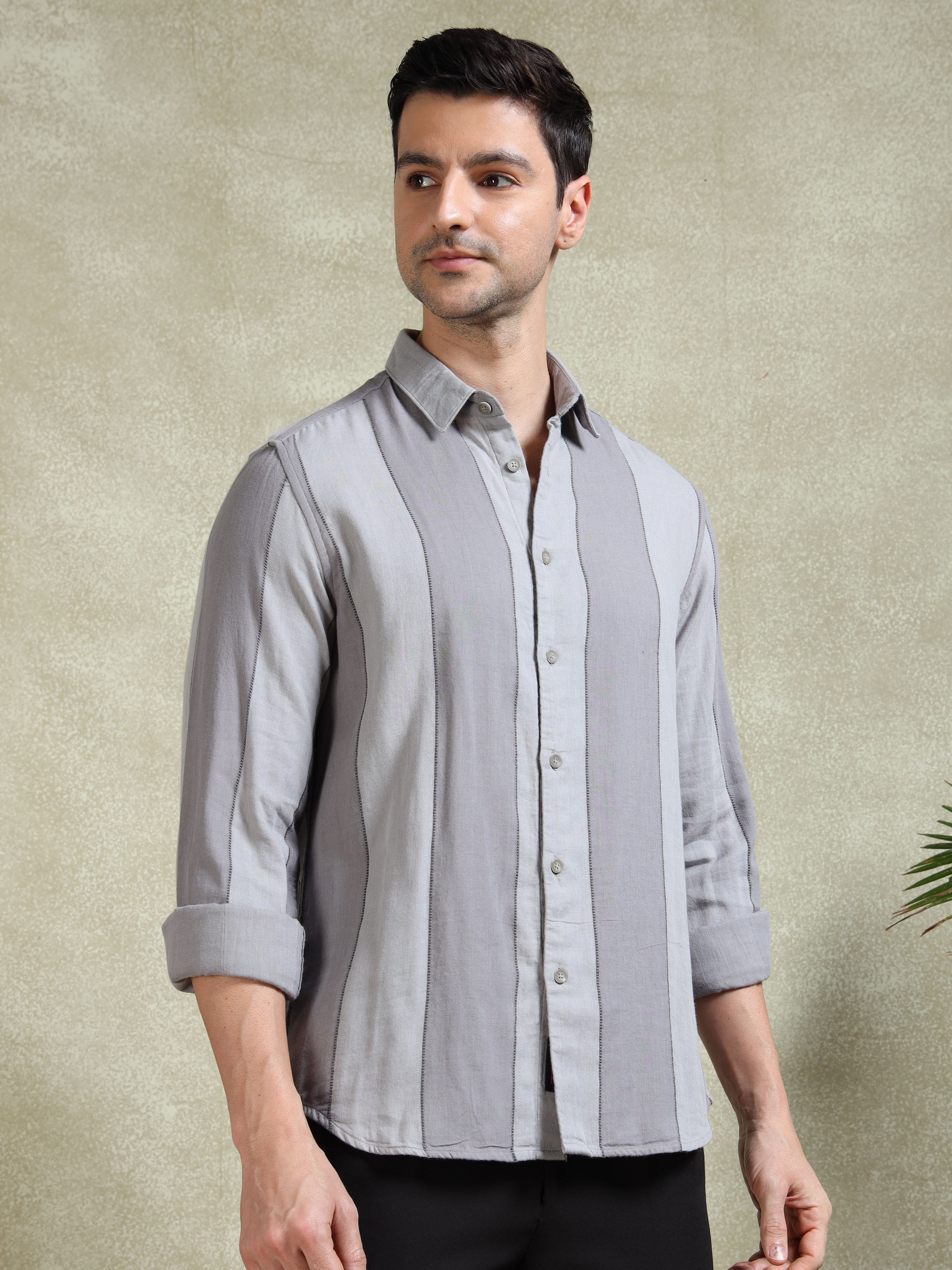 MEN'S GREY STRIPE SLIM FIT SHIRT