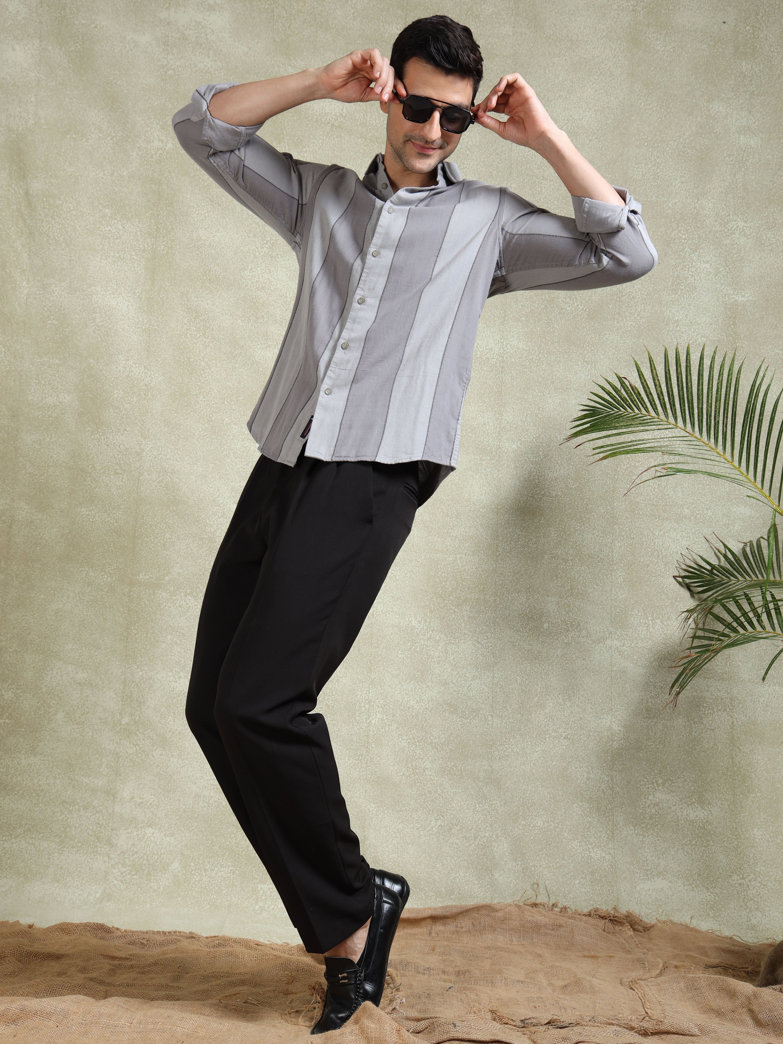 MEN'S GREY STRIPE SLIM FIT SHIRT