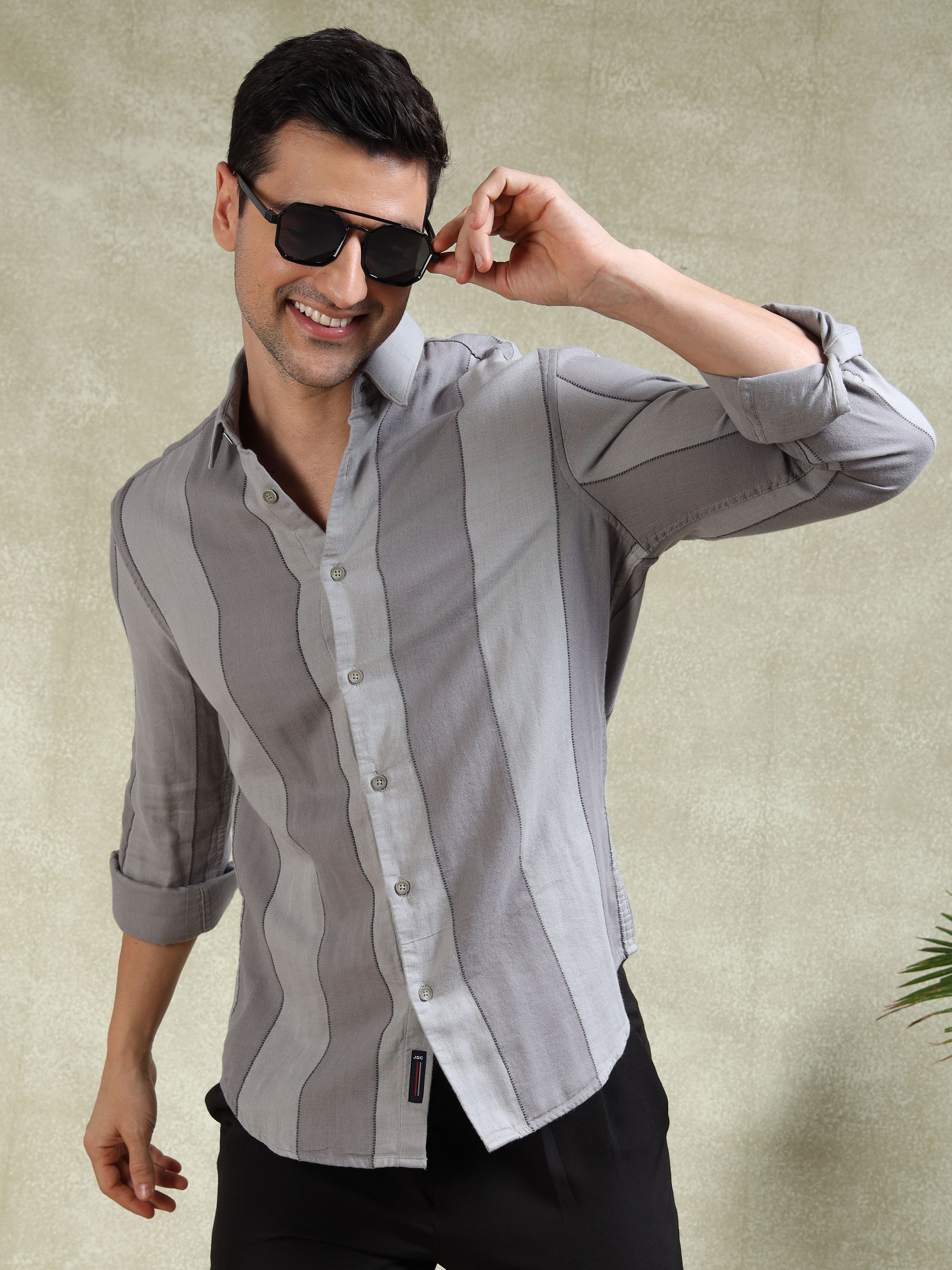 MEN'S GREY STRIPE SLIM FIT SHIRT