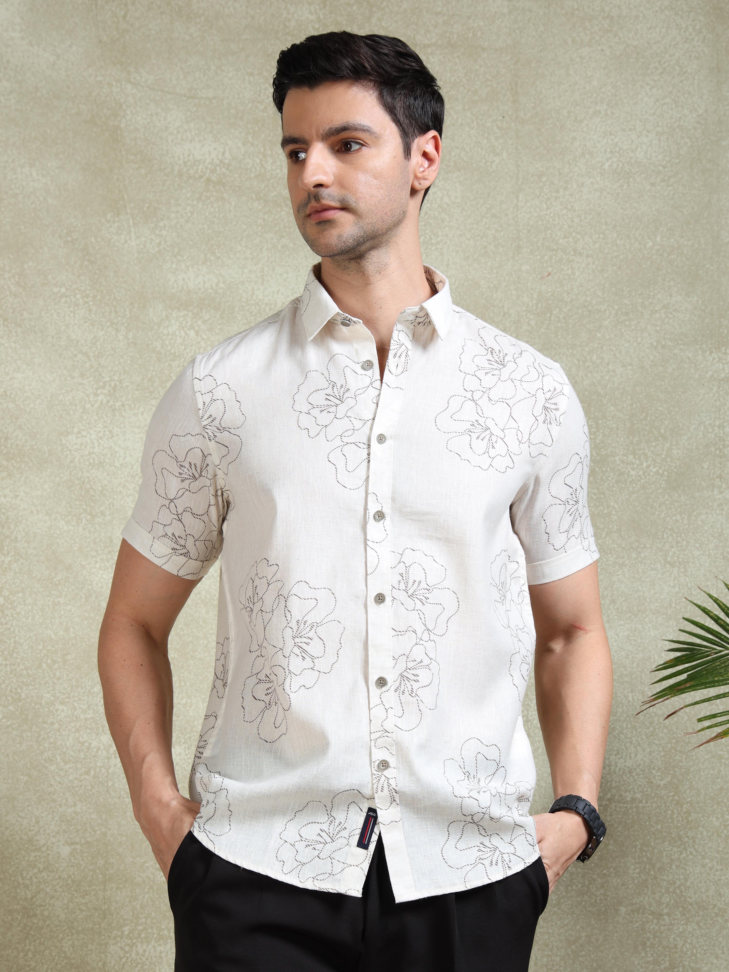 MEN'S BROWN PRINT SLIM FIT SHIRT