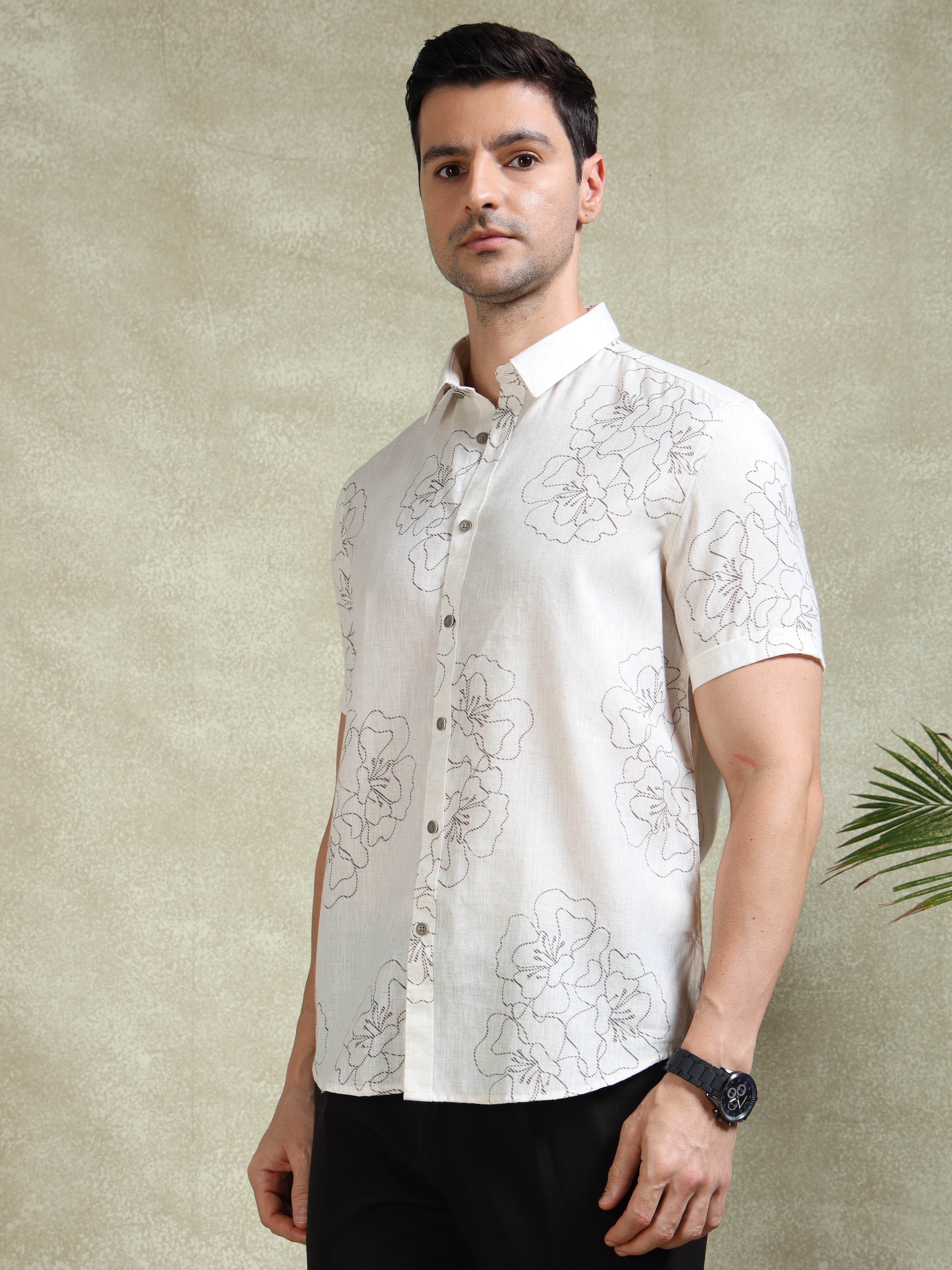 MEN'S BROWN PRINT SLIM FIT SHIRT