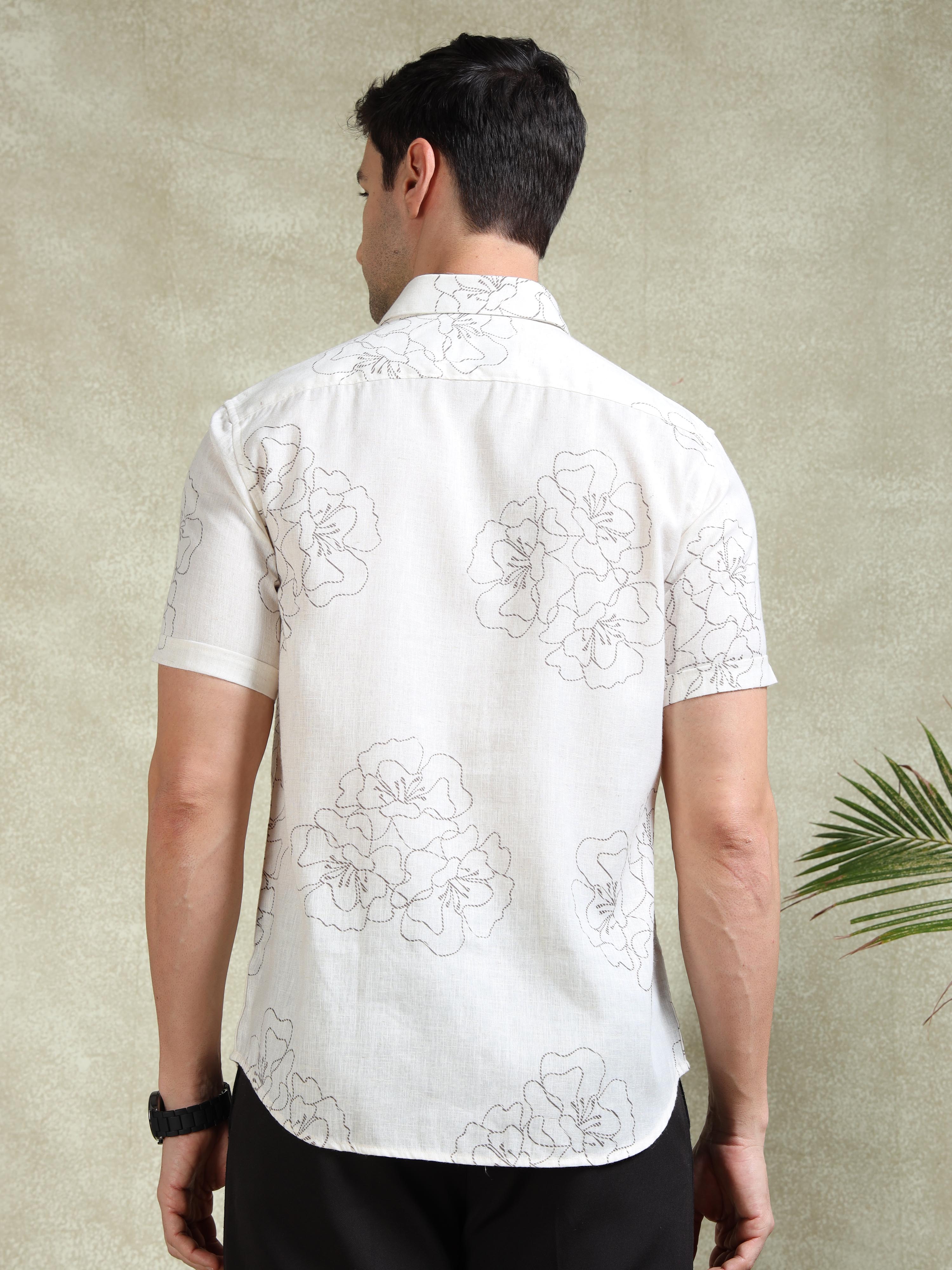 MEN'S BROWN PRINT SLIM FIT SHIRT