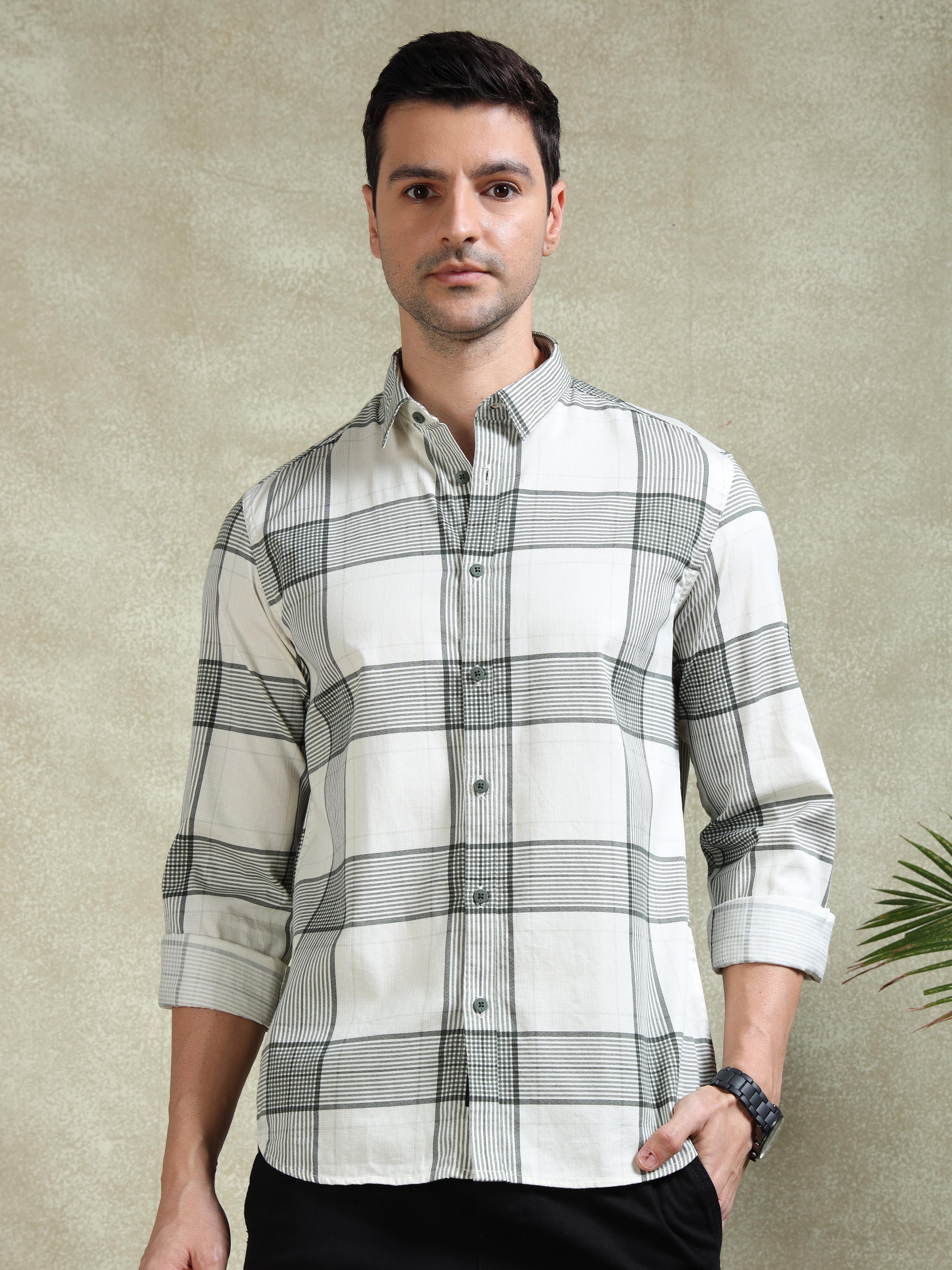 MEN'S GREEN CHECKS SLIM FIT SHIRT