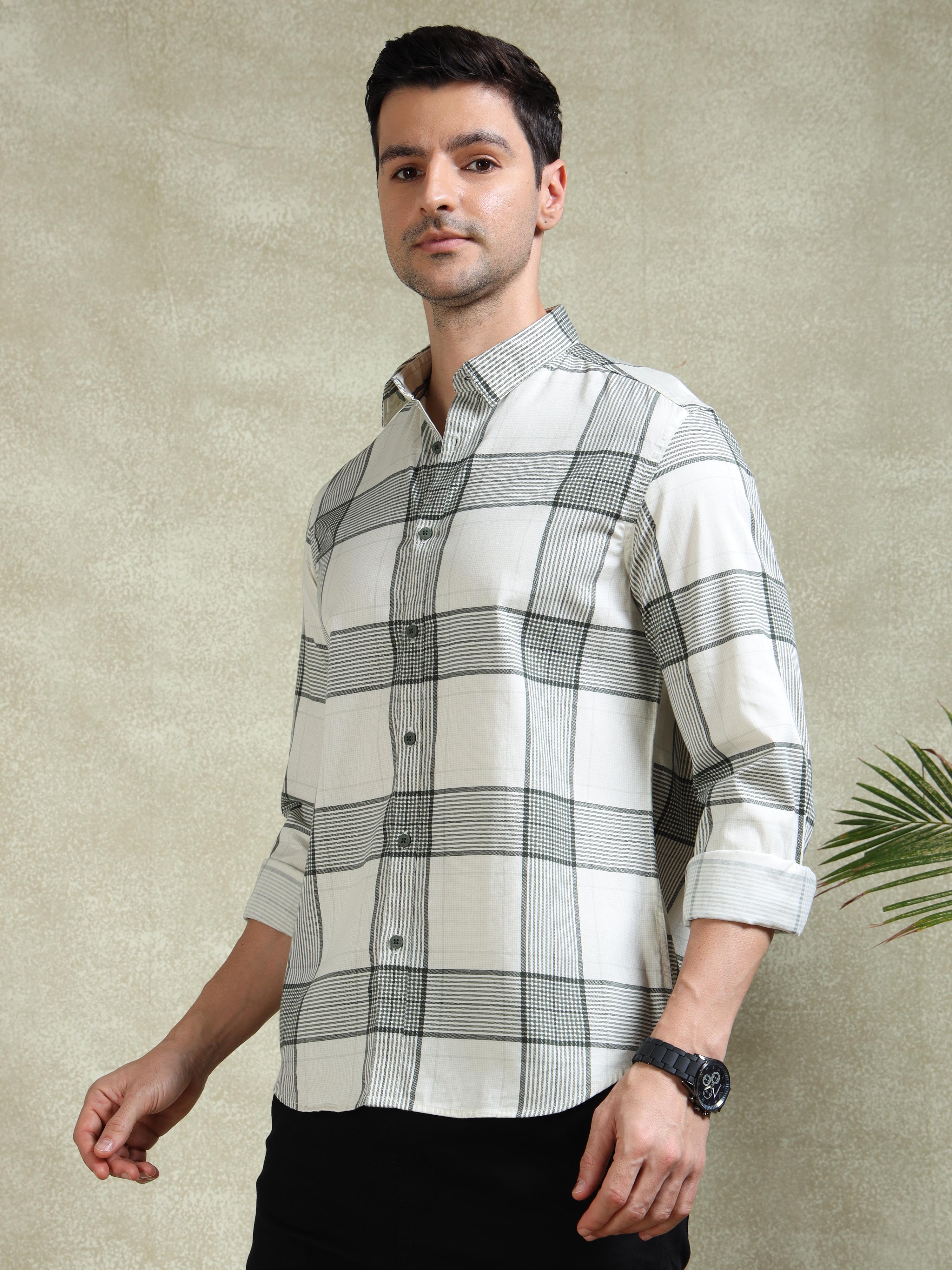 MEN'S GREEN CHECKS SLIM FIT SHIRT