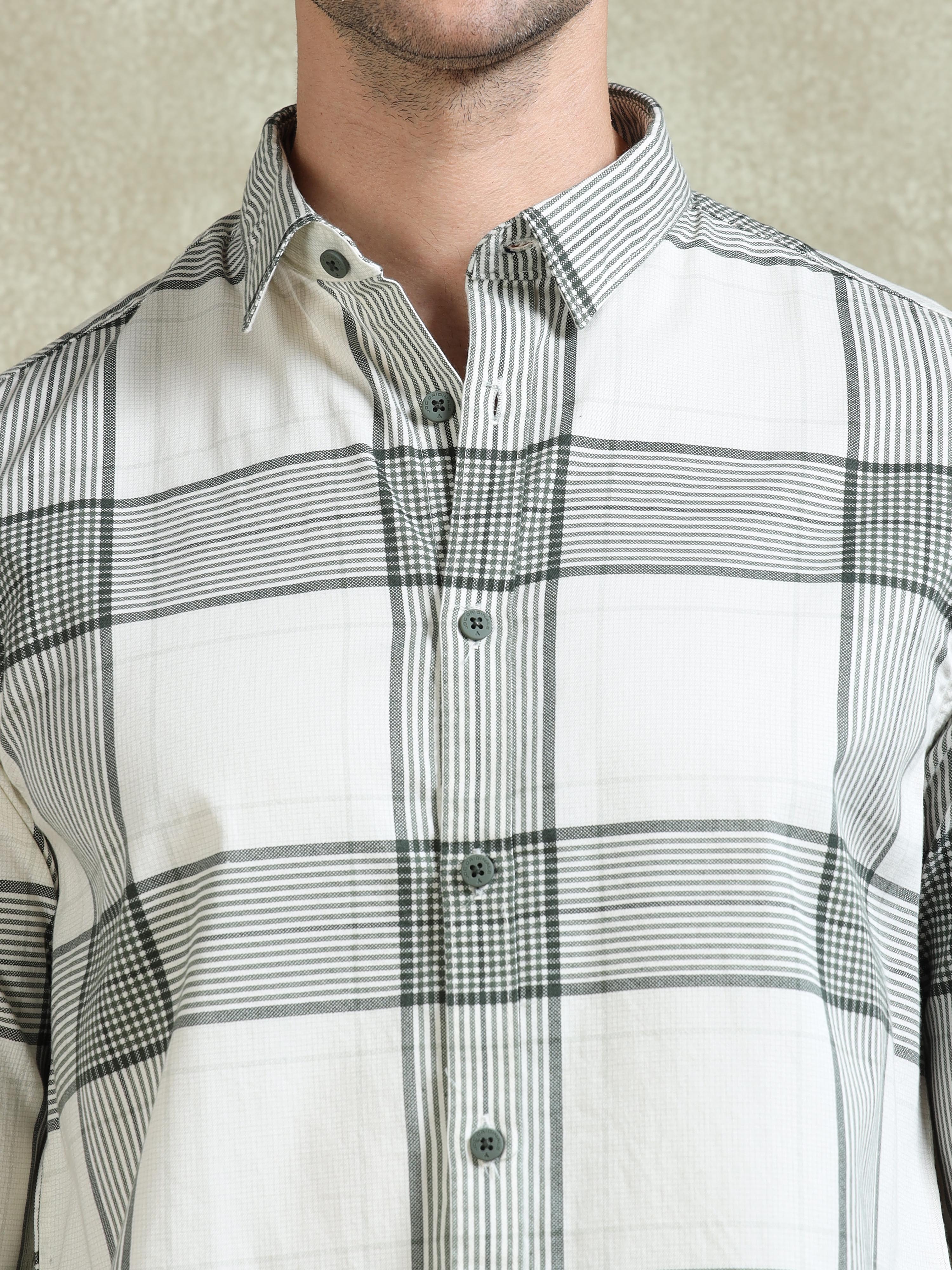 MEN'S GREEN CHECKS SLIM FIT SHIRT