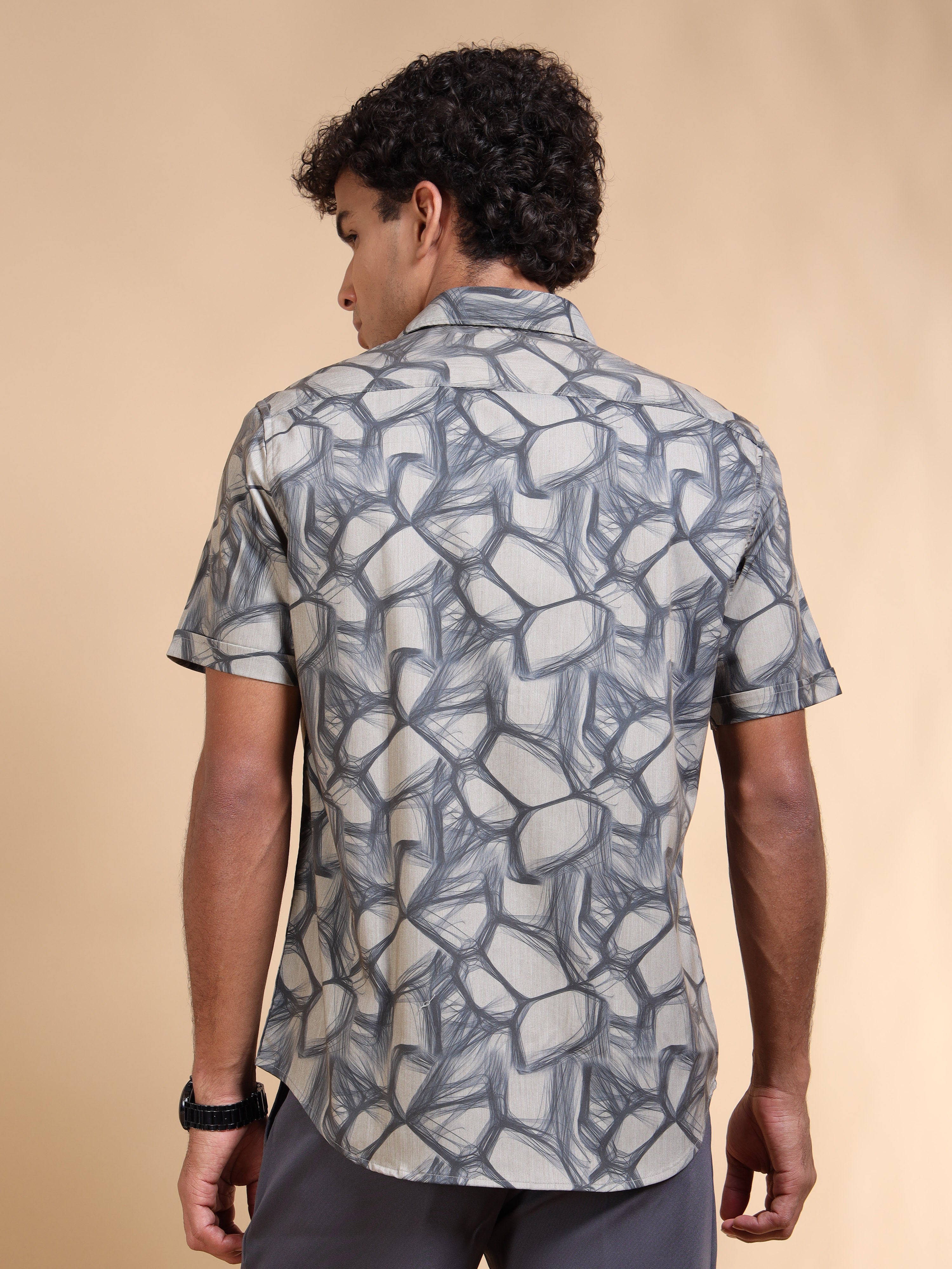MEN'S DK.GREY PRINT SLIM FIT SHIRT